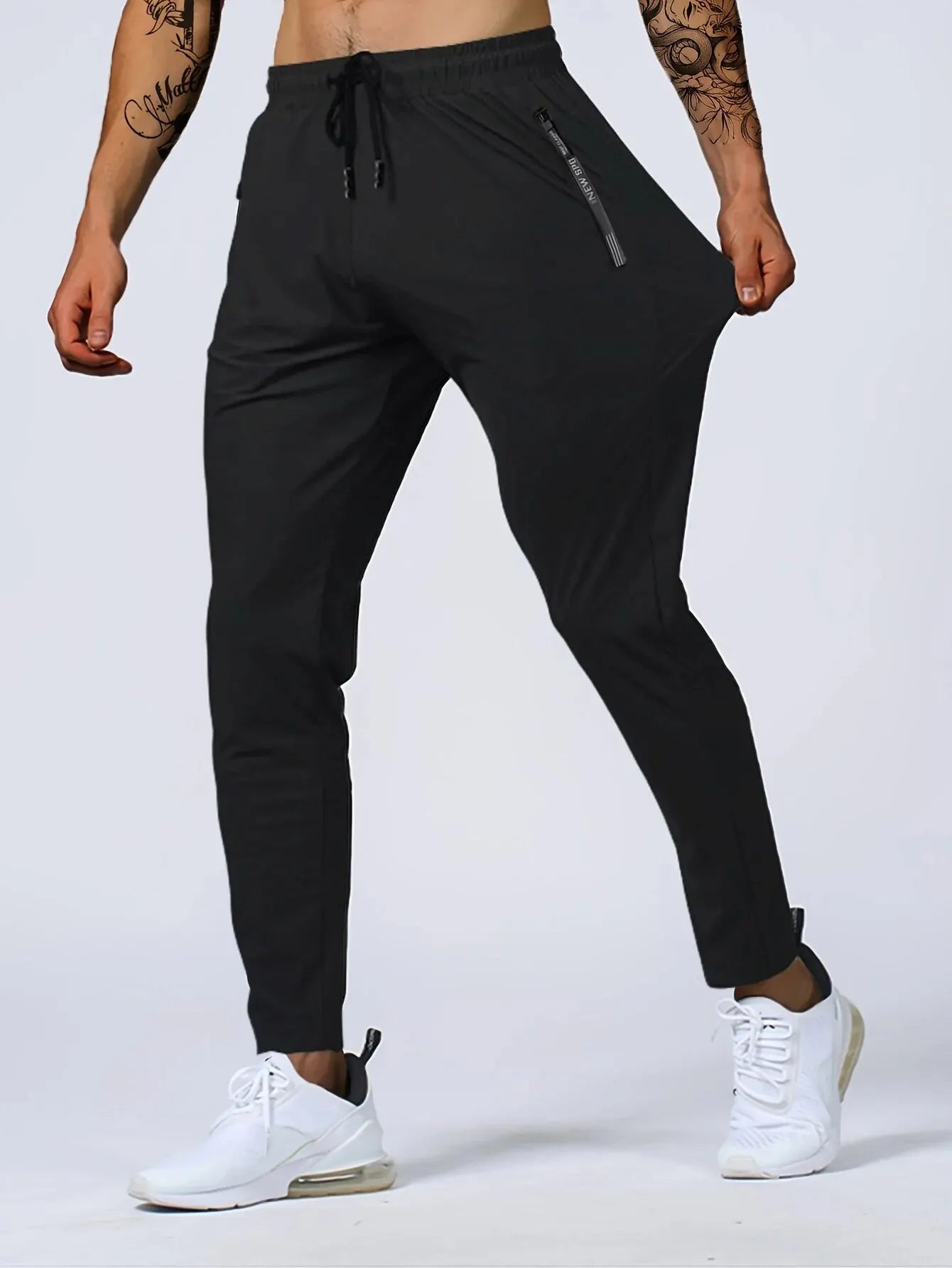 Men's Quick-Drying Breathable Joggers with Waist Drawstring - High Stretch Athletic Pants for Running, Gym Workouts & Casual Wear | Fitness & Lounge Comfort
