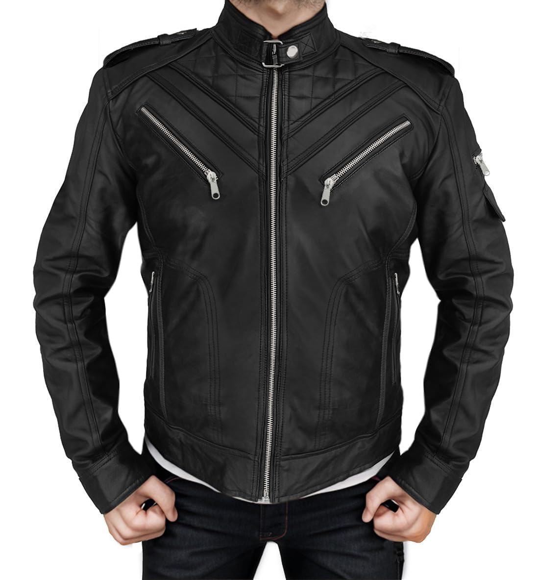 Black Genuine Lambskin Leather Jacket for Men - Vintage Motorcycle Biker Jacket with Diamond Quilted Design | Perfect for Riding, Casual Wear & Outdoor Adventures