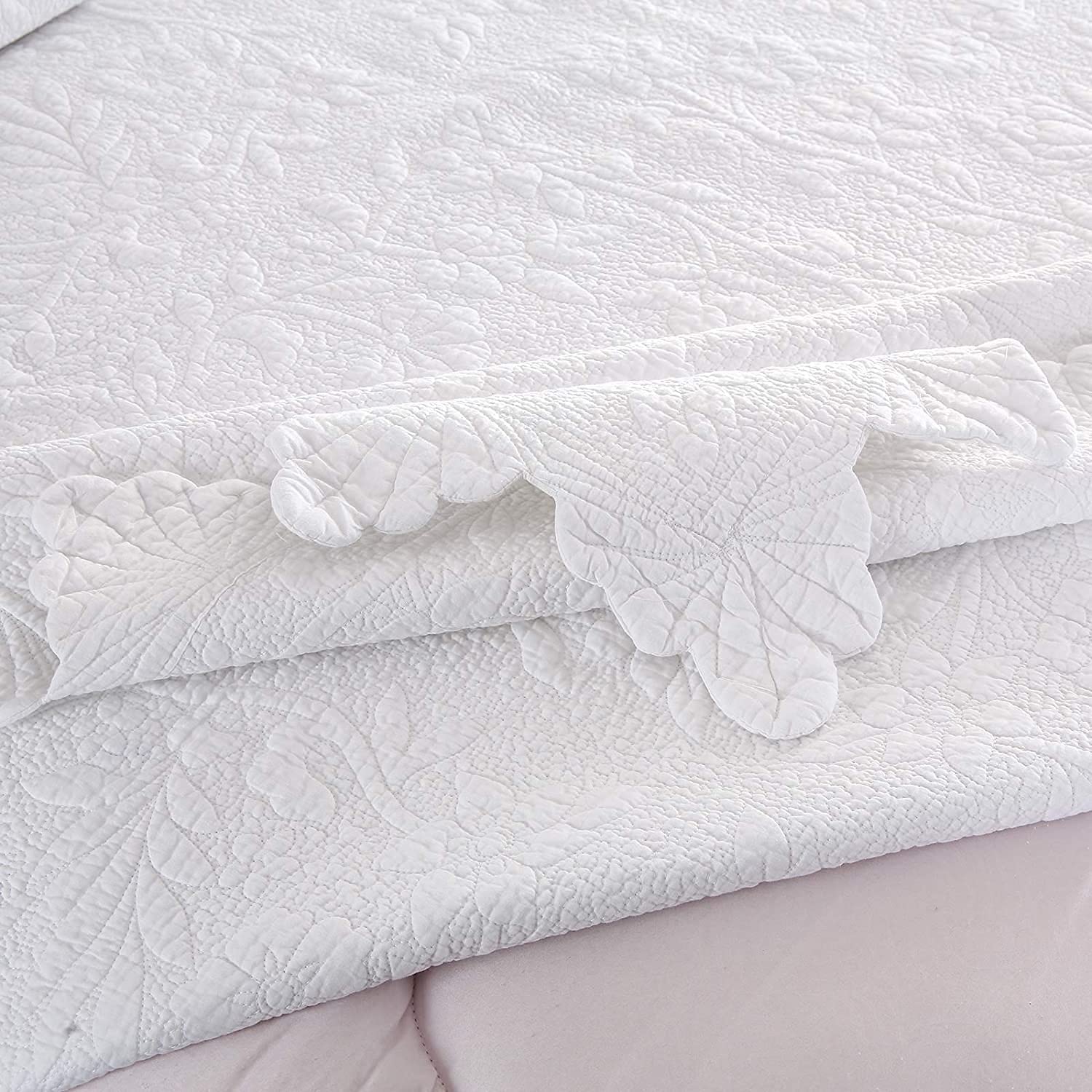 Brandream 5-Piece White Quilt Set King Size - 100% Cotton Luxury Farmhouse Bedding Coverlet & Quilted Bedspread - Perfect for Master Bedroom, Guest Room & Cozy Farmhouse Decor