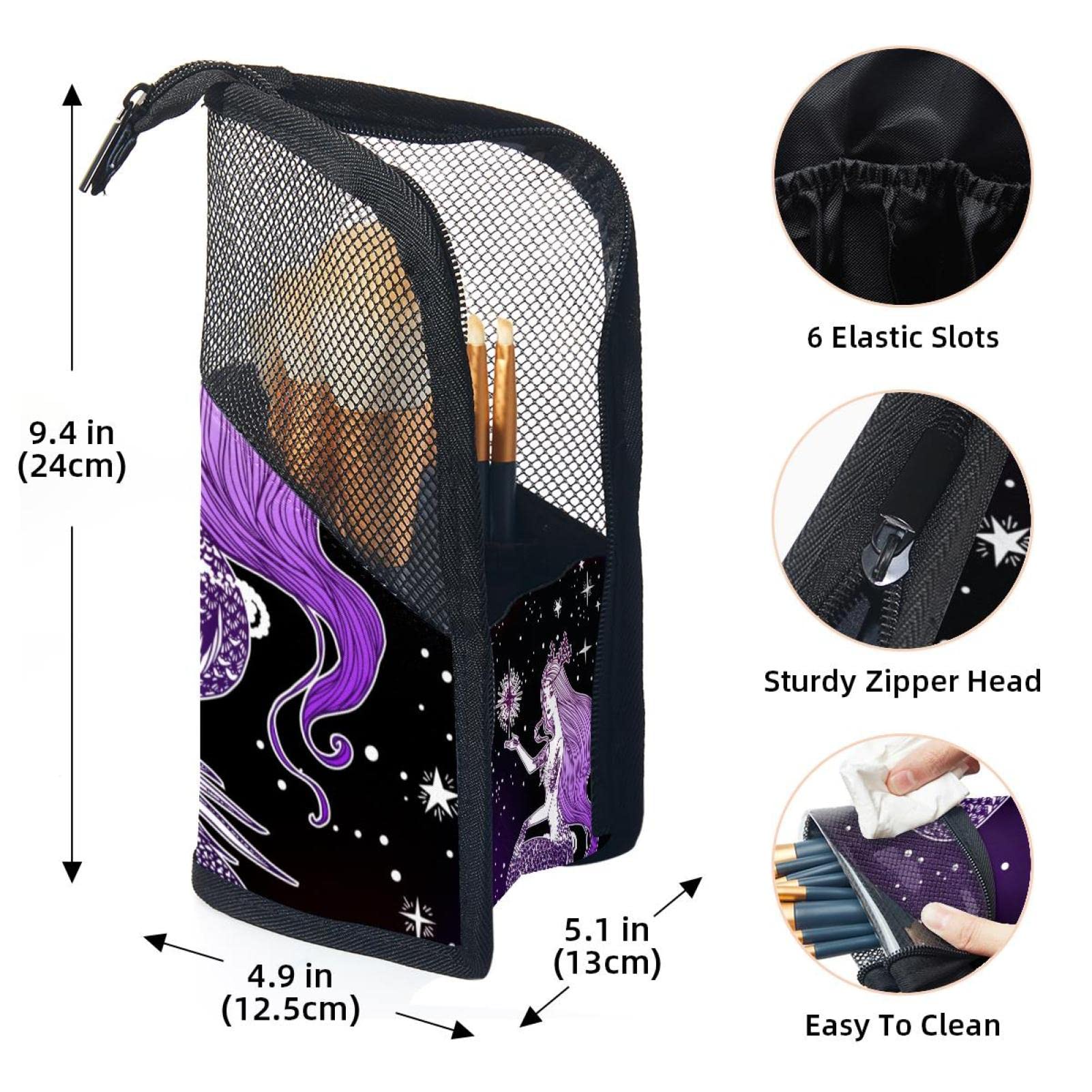 12-Piece Makeup Brush Organizer Bag with Starry Space Mermaid Design - Portable Cosmetic Brush Holder Case for Travel, Home & Professional Makeup Artists