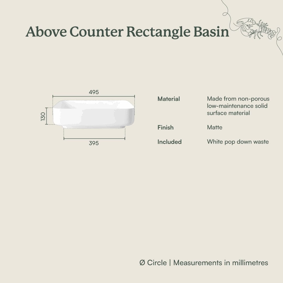 Modern Above Counter Rectangle Bathroom Sink - Matte White Finish for Contemporary Vanities | Perfect for Small Bathrooms, Powder Rooms & Guest Suites