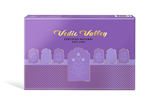 Vedic Valley Body Care Gift Set - Lavender Massage Oil, Aromatherapy Candle, Saffron Body Mask & Khus Khus Scrub | Ayurvedic Spa Kit for Relaxation, Self Care & Gifting