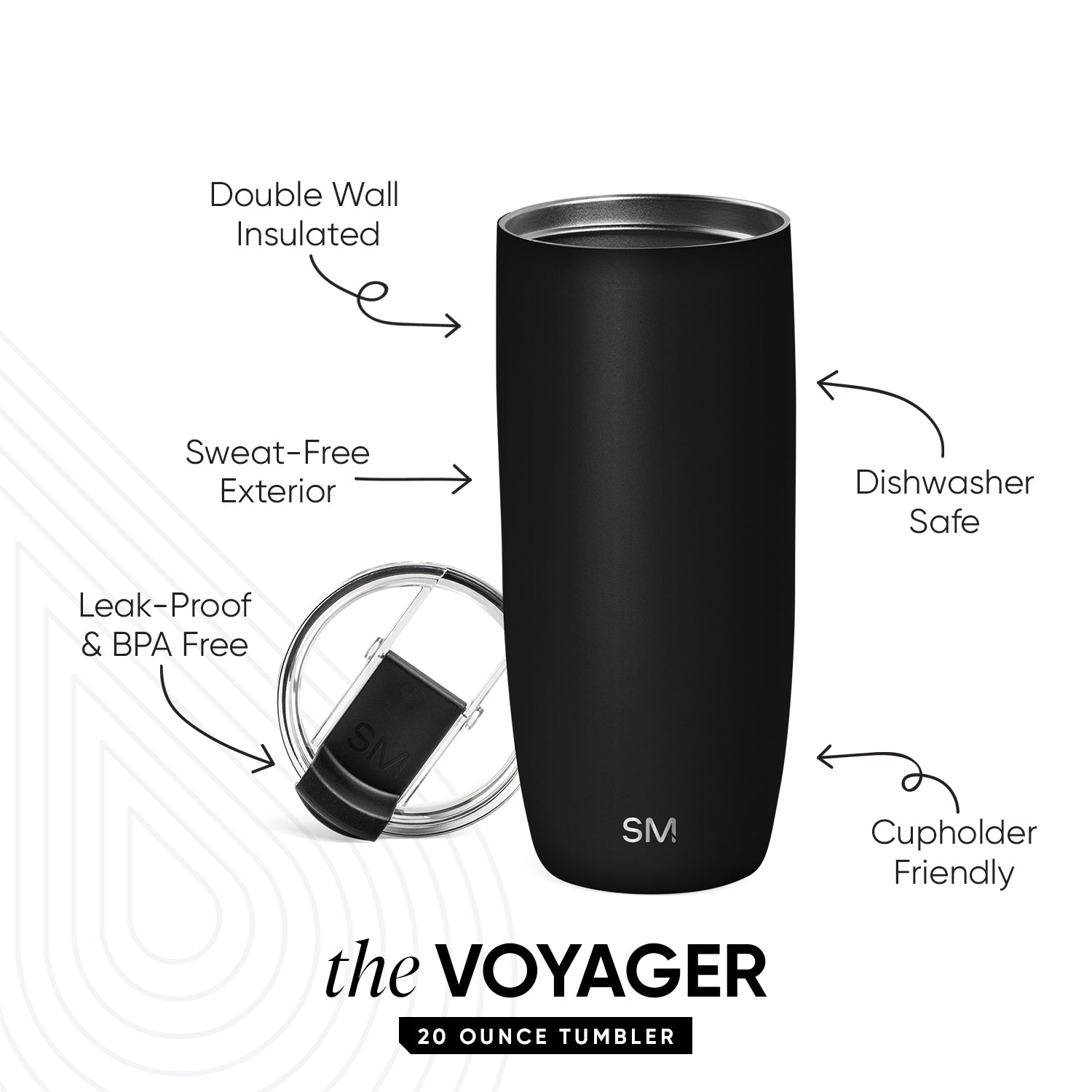 Voyager 20oz Insulated Tumbler with Clear Flip Lid & Straw - Leakproof Stainless Steel Travel Mug for Hot/Cold Drinks - Perfect for Office, Gym, Hiking & Road Trips
