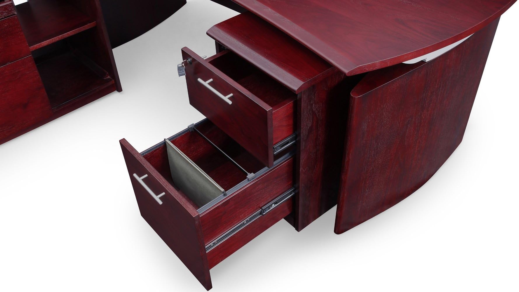 ZURI Modern 79 Inch Mahogany Harrison Desk with Mobile Pedestal and Return - Stylish Home Office Furniture for Professionals & Remote Workers