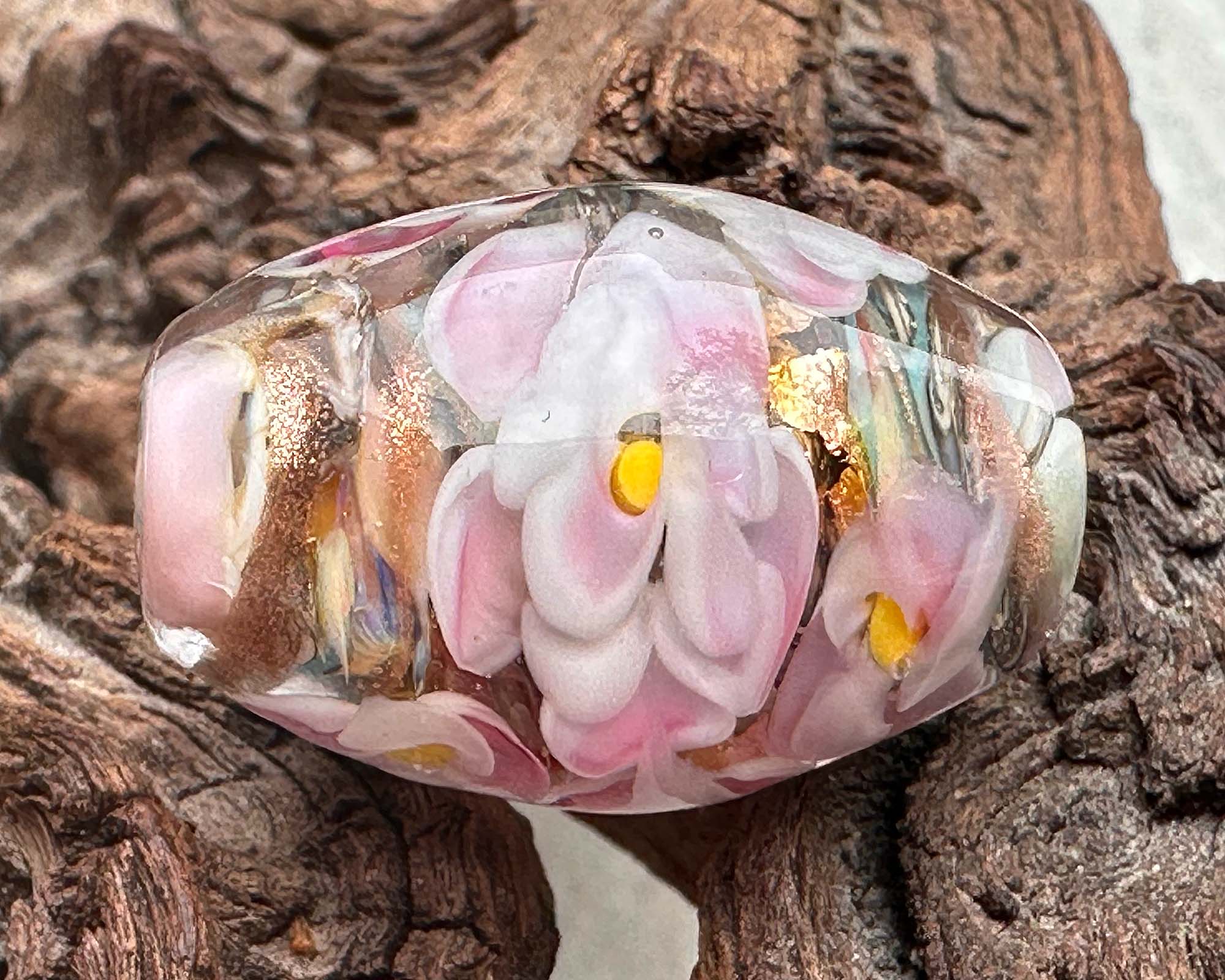 Pink Shimmer Floral Lampwork Glass Focal Bead for Jewelry Making - Handmade SRA Bead for Necklaces, Bracelets & DIY Craft Projects