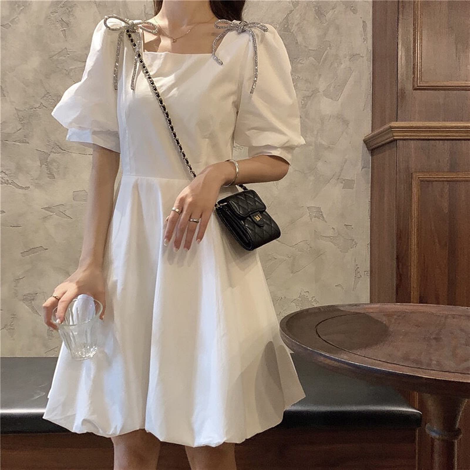Gothic Lolita Dress for Women - White Puff Sleeve Fairy Dress with Bows | Chiffon Kawaii Style | Perfect for Cosplay, Tea Parties & Vintage Fashion