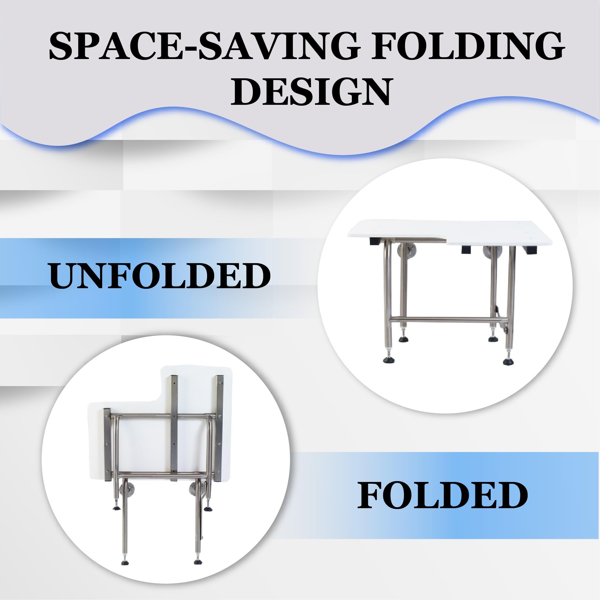 ADA Heavy Duty Shower Chair with Legs - 400lbs Capacity Folding Shower Seat for Elderly & Disabled | 304 Stainless Steel Wall Mounted Bath Seat (24