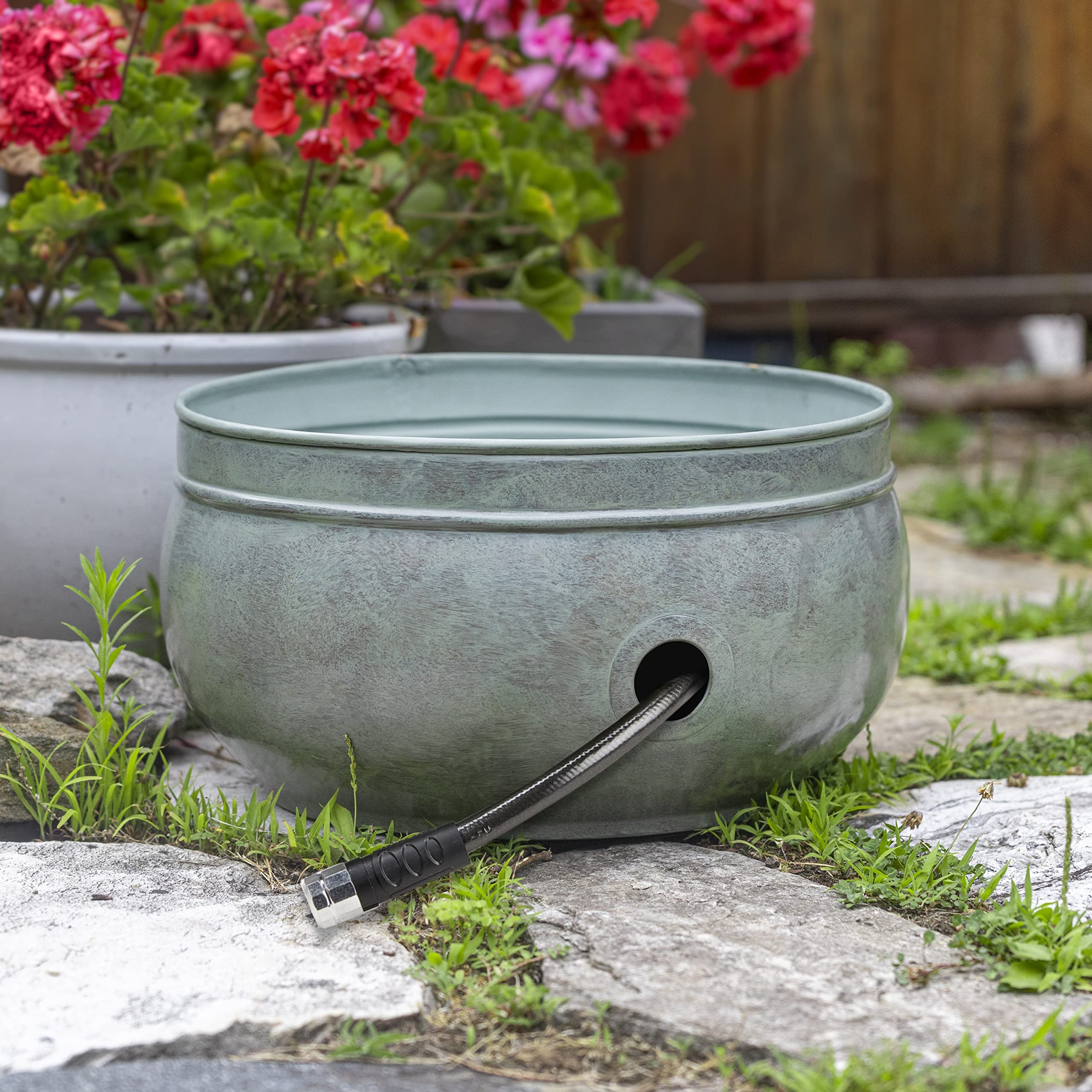 Good Directions Sonoma Hose Pot - Blue Verde Brass Outdoor Garden Decor for Watering Hoses & Yard Organization