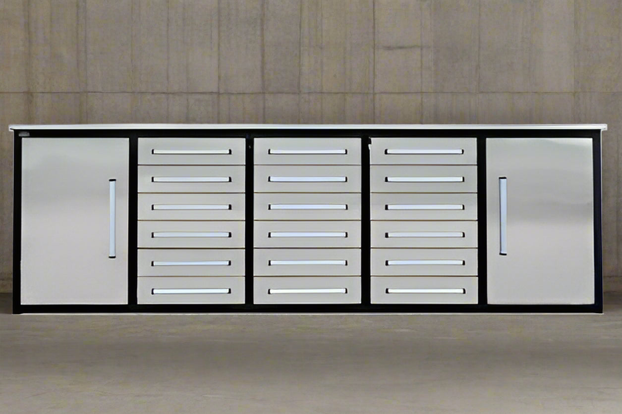 10 FT Heavy Duty Stainless Steel Workbench with 30/18 Drawers - Garage Storage Cabinet & Tool Organizer for Workshop, Auto Repair, and DIY Projects