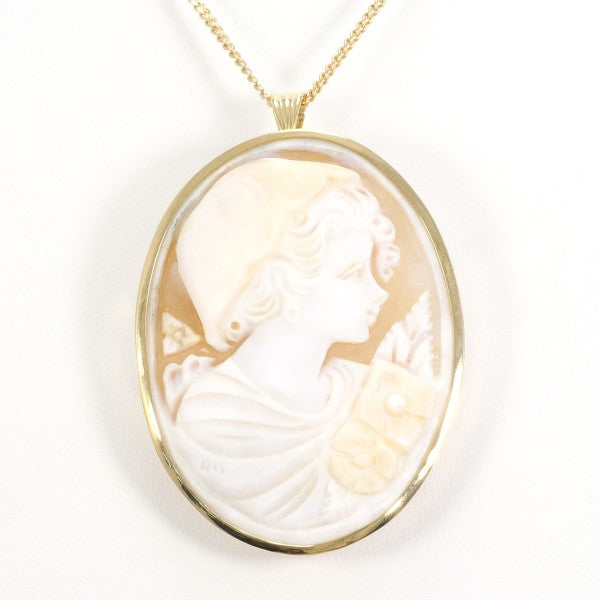 18K Yellow Gold Shell Cameo 2-Way Convertible Necklace & Brooch Set with Certificate - Perfect for Weddings, Anniversaries & Vintage Jewelry Collectors