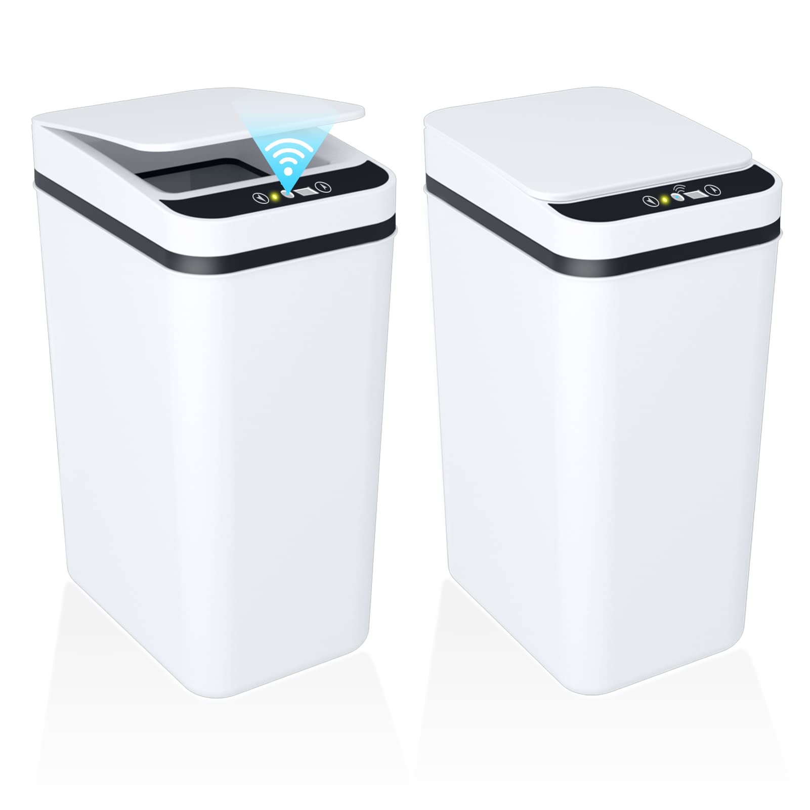 2 Pack Automatic Motion Sensor Trash Can with Lid - 2.6 Gallon Touchless Slim Waterproof Garbage Bin for Bathroom, Bedroom, Office & Living Room | Perfect for Hands-Free Waste Disposal in Small Spaces - White