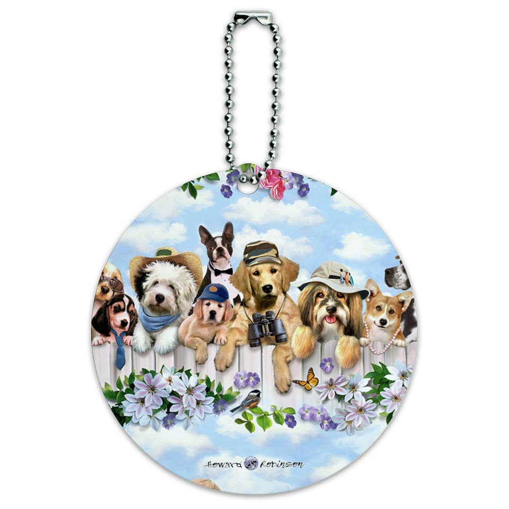 Custom Dog on Fence Pattern Round Luggage ID Tag - Personalized Suitcase & Carry-On Accessory for Travel, Vacation & Pet Identification