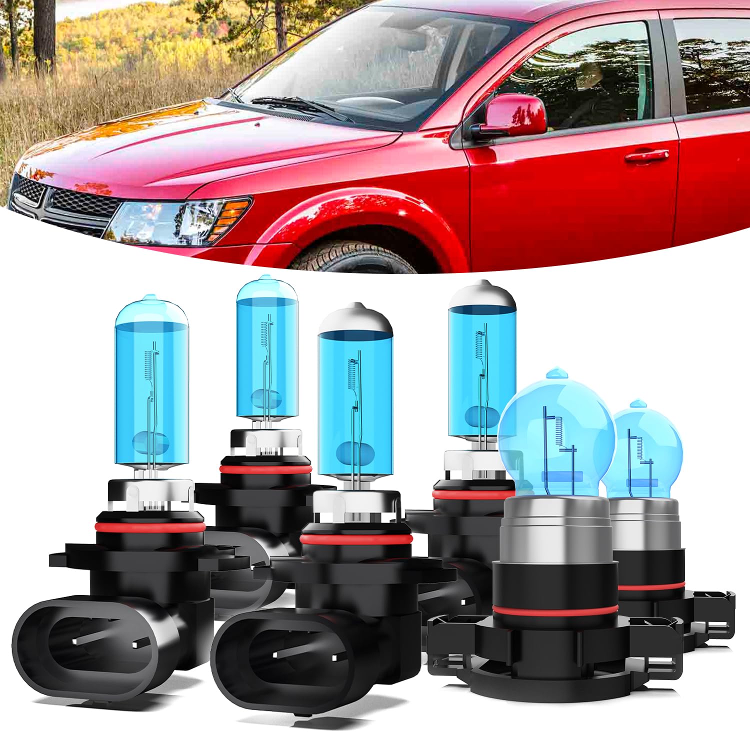 Dodge Journey 2011-2018 Headlight Kit - 9005/HB3 High Beam + 9006/HB4 Low Beam + H16/5202 Fog Light Combo - 6-Piece Halogen Bulb Replacement Set - Plug & Play Installation - Perfect for Night Driving and Foggy Conditions