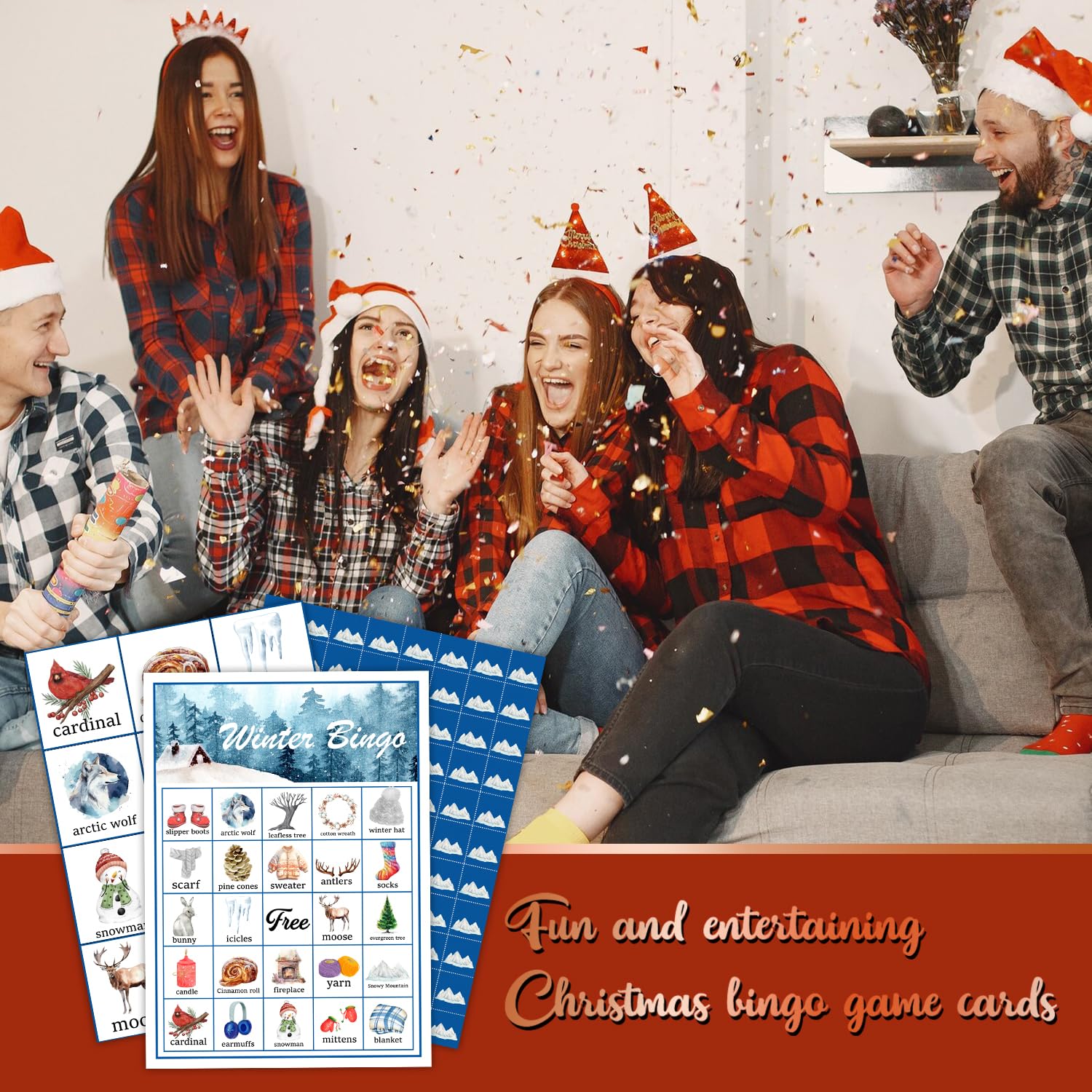 Christmas Bingo Party Game Set for 24 Players - Fun Holiday Family & Friends Party Activities - Perfect for Xmas Gatherings, Classroom Games & Festive Gift Exchanges
