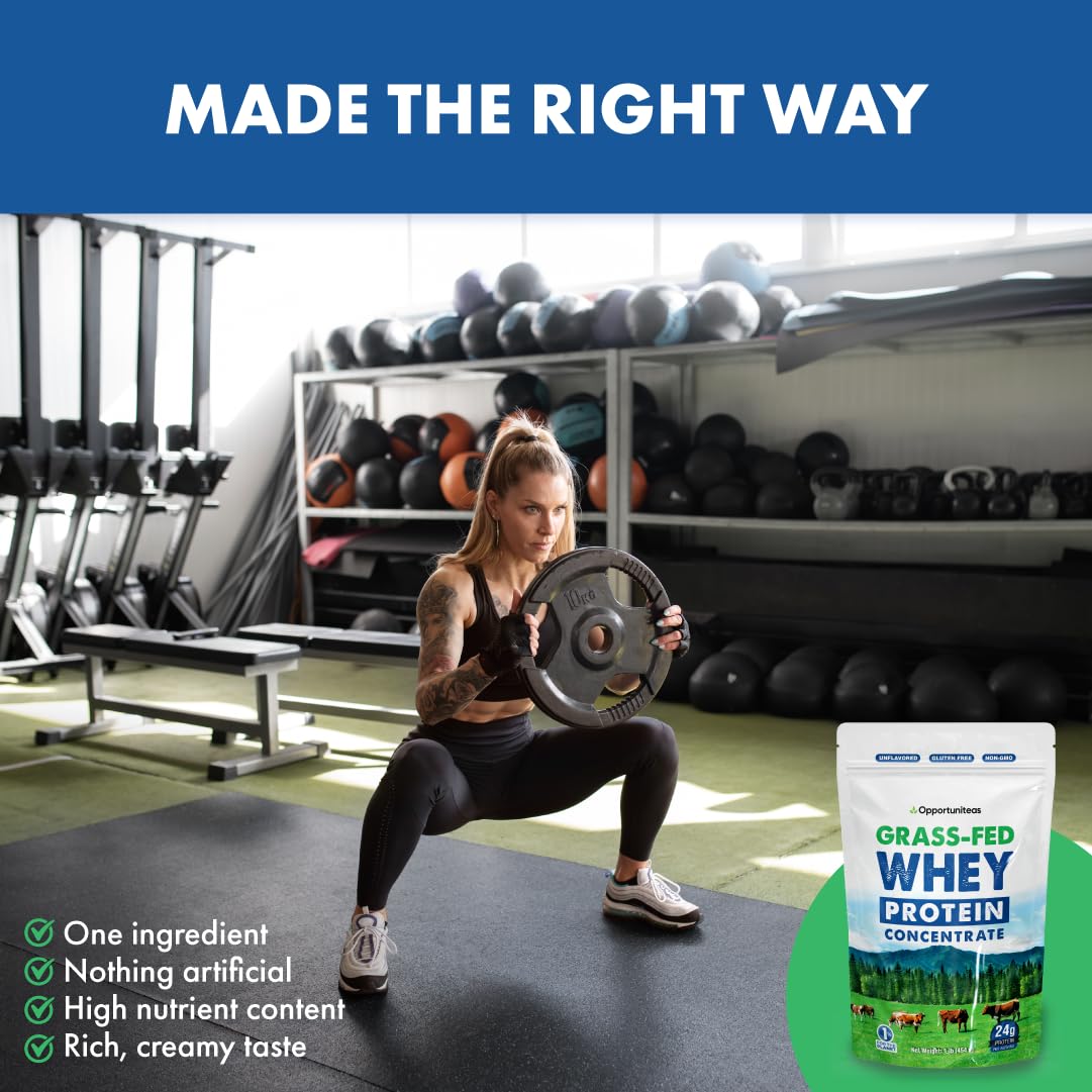 Grass Fed Whey Protein Powder Concentrate - Pure 1-Ingredient Protein Supplement for Smoothies, Shakes & Baking | Non-GMO, Hormone & Gluten Free | 1lb for Post-Workout Recovery & Healthy Cooking