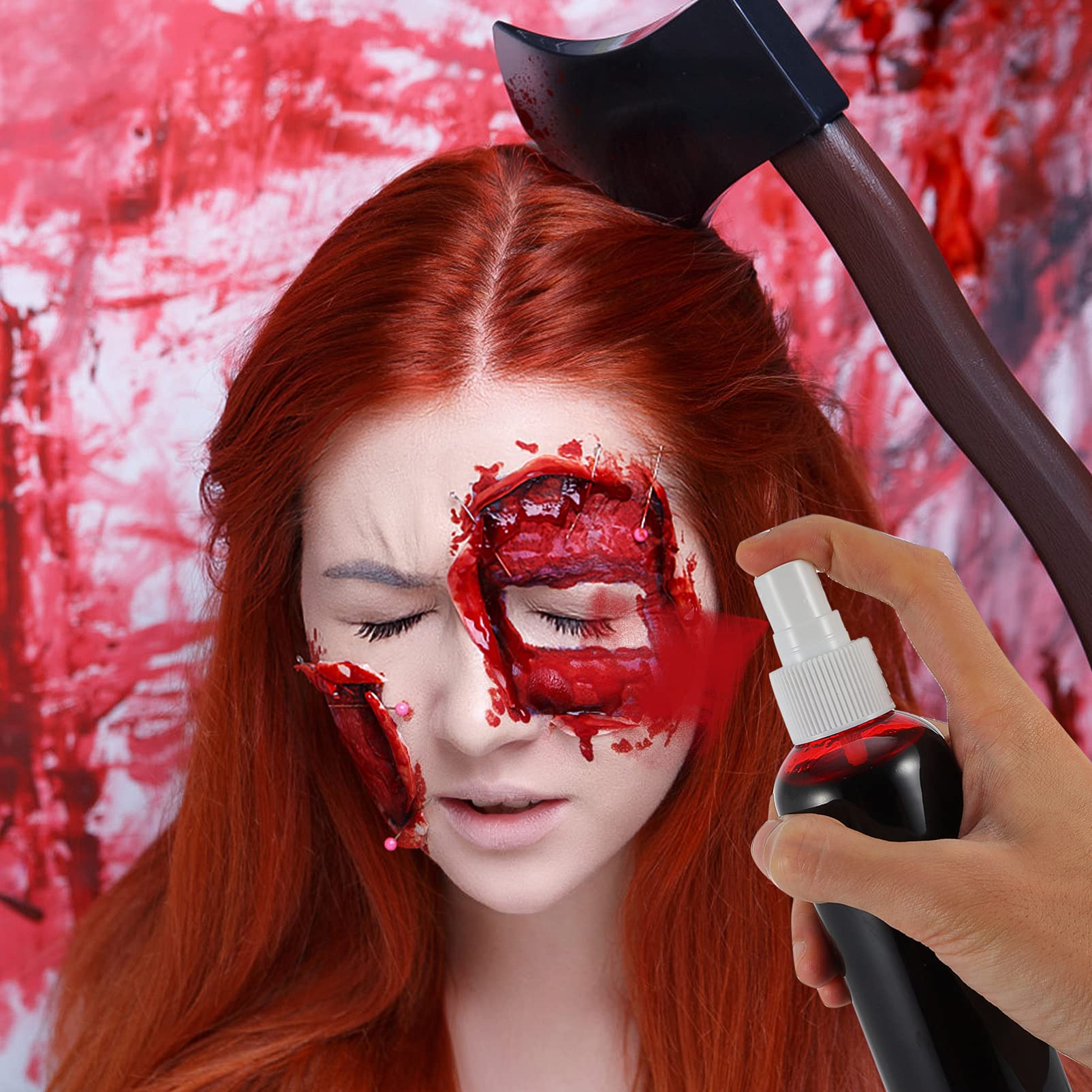 BESPORTBLE 2 Pack Fake Blood Spray - Realistic Artificial Plasma & Blood Splatter for Halloween Makeup, Cosplay, and Special Effects - Includes Fake Scab Gel for Costumes, Theater, and SFX Scenes