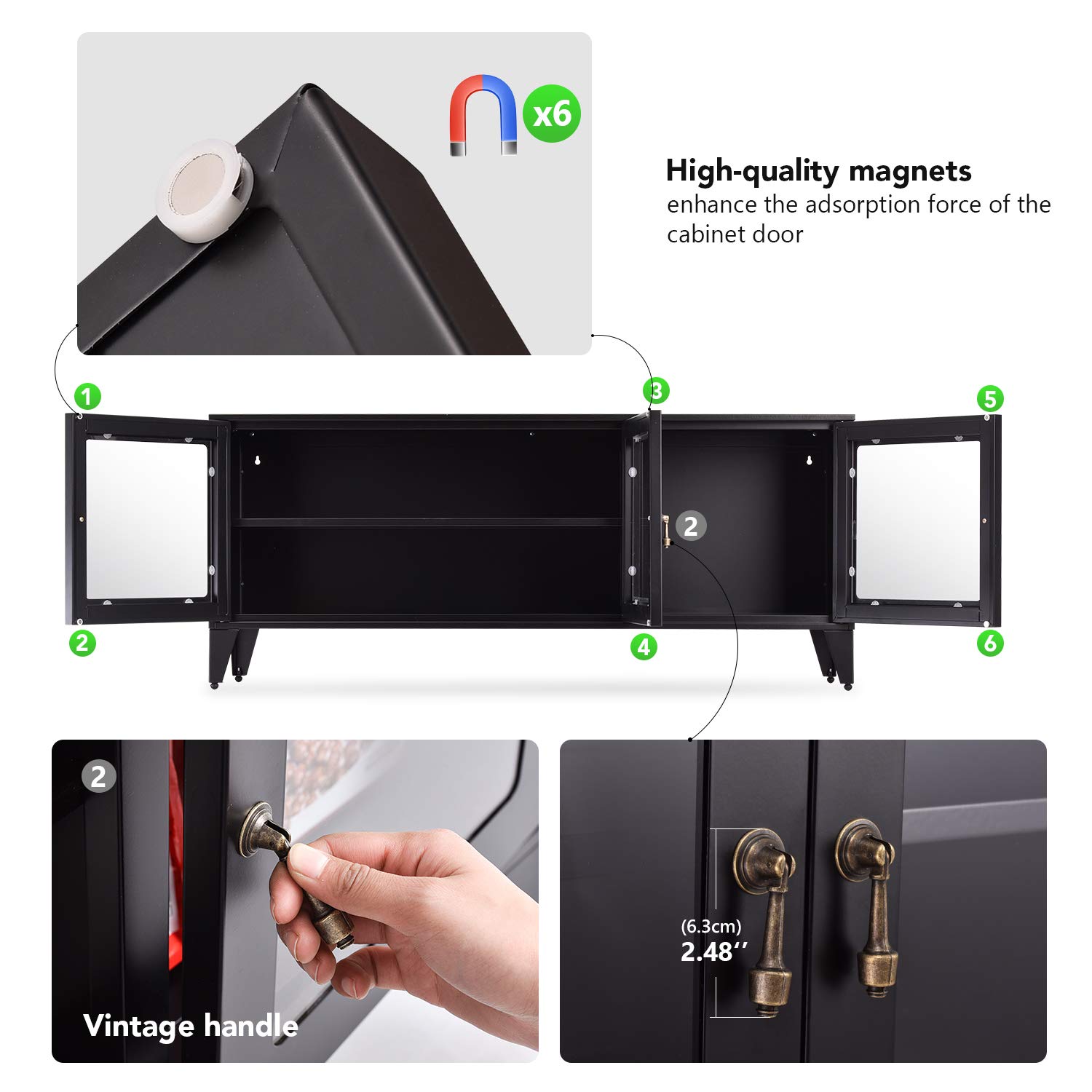 55 Inch Metal TV Stand with Acrylic Doors & Shelves - Black Entertainment Center for Living Room, Bedroom | Modern Storage Cabinet for TV, Gaming Console & Media Devices
