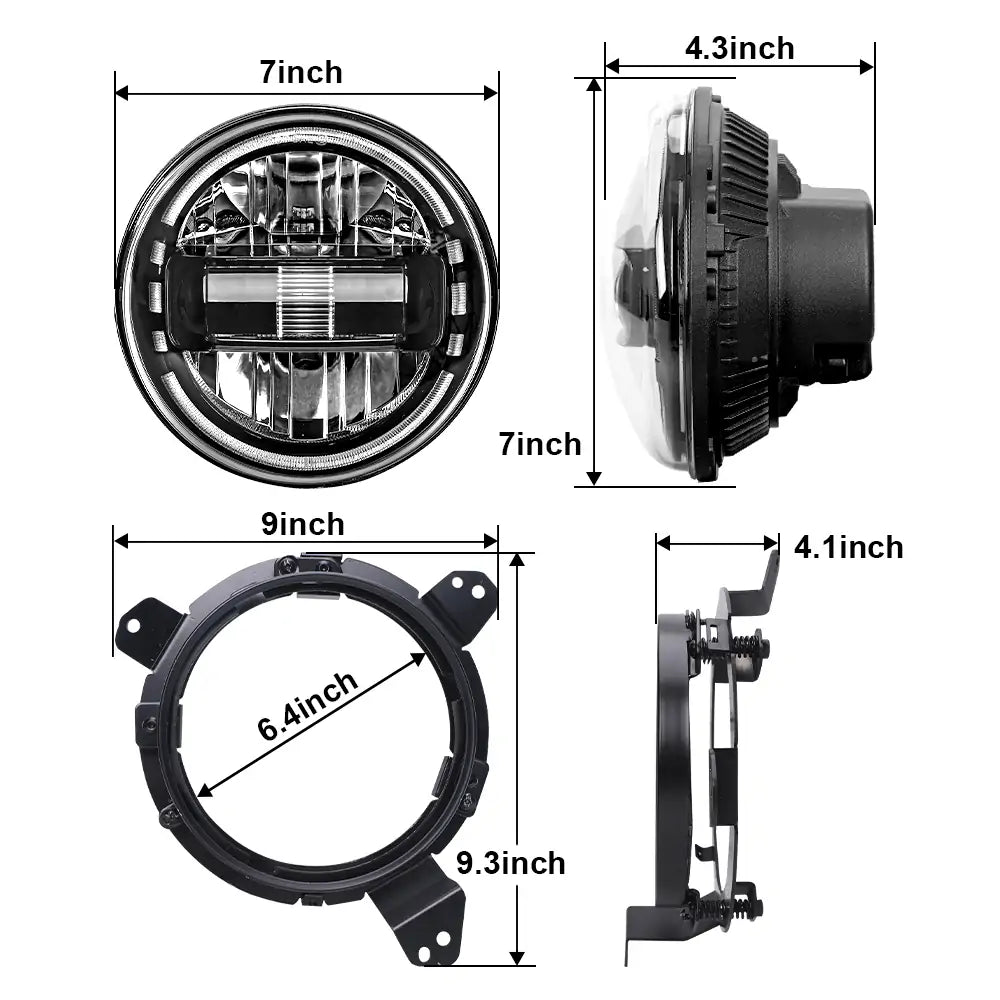 9'' LED Headlight Kit with Bracket Rings & 4 Fog Lights for 2018+ Jeep Wrangler JL & Gladiator JT - Black | Off-Road & Night Driving Upgrade