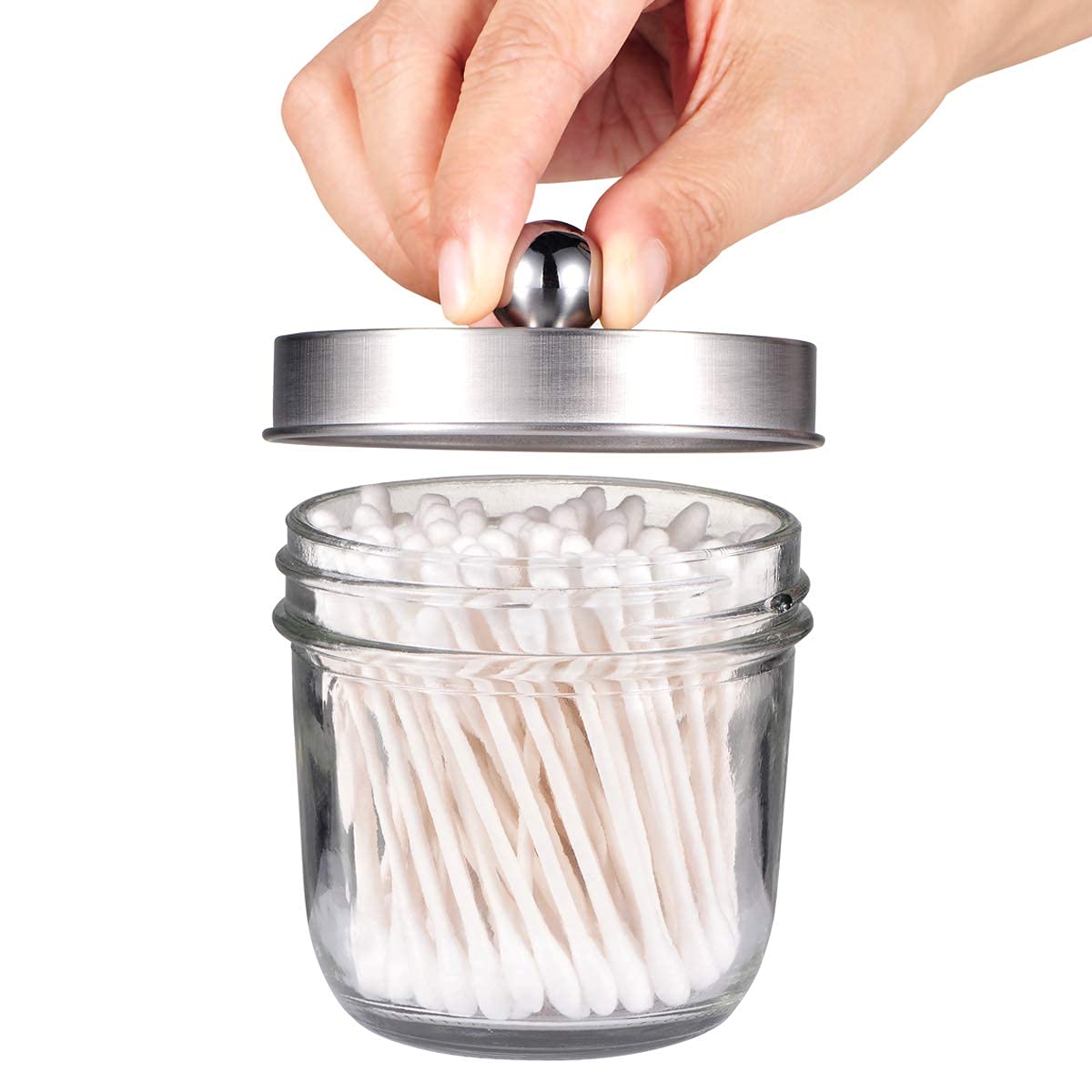 Amolliar 4-Piece Mason Jar Bathroom Accessories Set - Rustic Farmhouse Soap Dispenser, Q-Tip Holder, Toothbrush Organizer - Brushed Nickel Vanity Decor for Countertop Organization | Perfect for Farmhouse, Apothecary & Modern Bathroom Styles