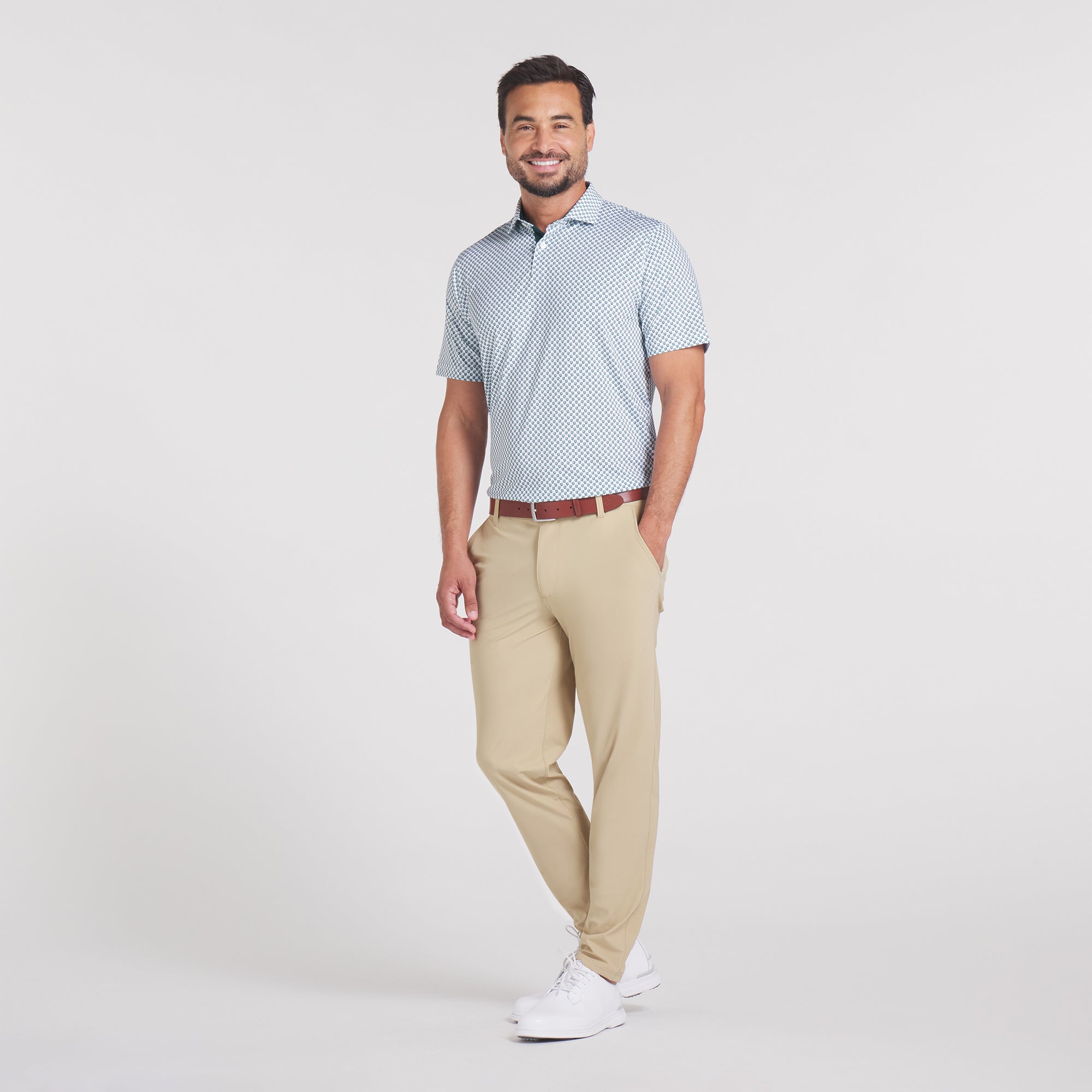 MATTR Micro Floral Golf Polo Shirt for Men - Breathable Moisture-Wicking Performance Tee - Perfect for Golf, Tennis & Casual Wear