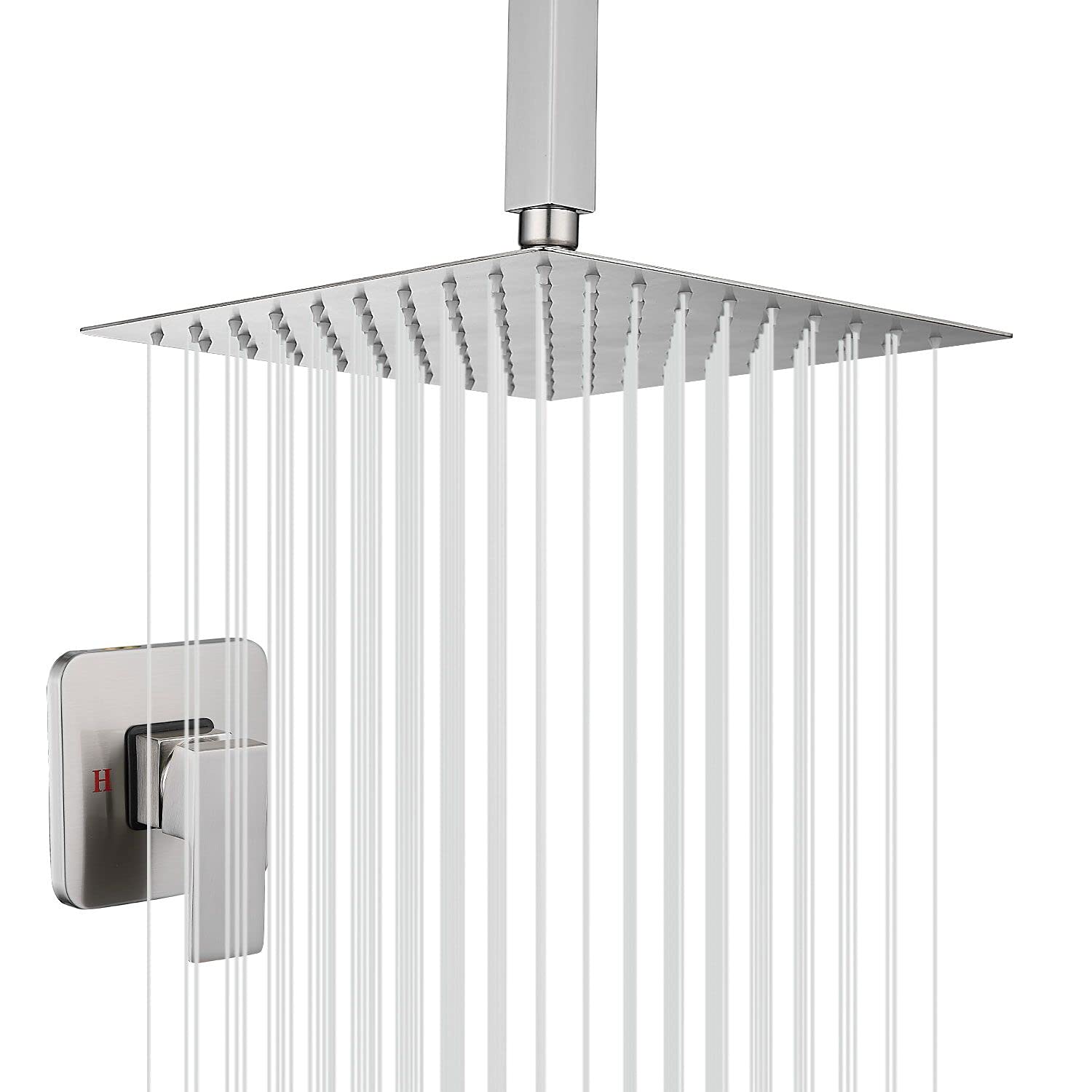 10 Inch Brushed Nickel Ceiling Shower System - Luxury Rainfall Shower Head Combo Set with Valve & Trim | GGStudy Bathroom Faucet for Modern Home Spa Experience