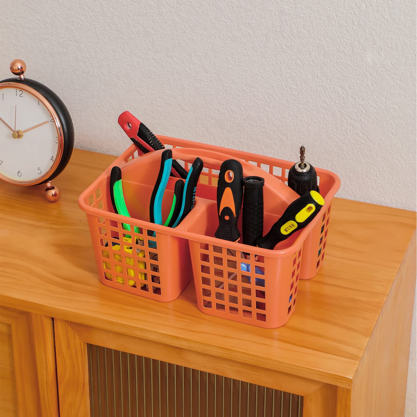 JiatuA Portable Shower Caddy Basket with Compartments - Plastic Storage Organizer with Handle for Bathroom, Kitchen, College Dorm & Under Sink - Ideal for Cleaning Supplies, Toiletries & Household Items (Orange)