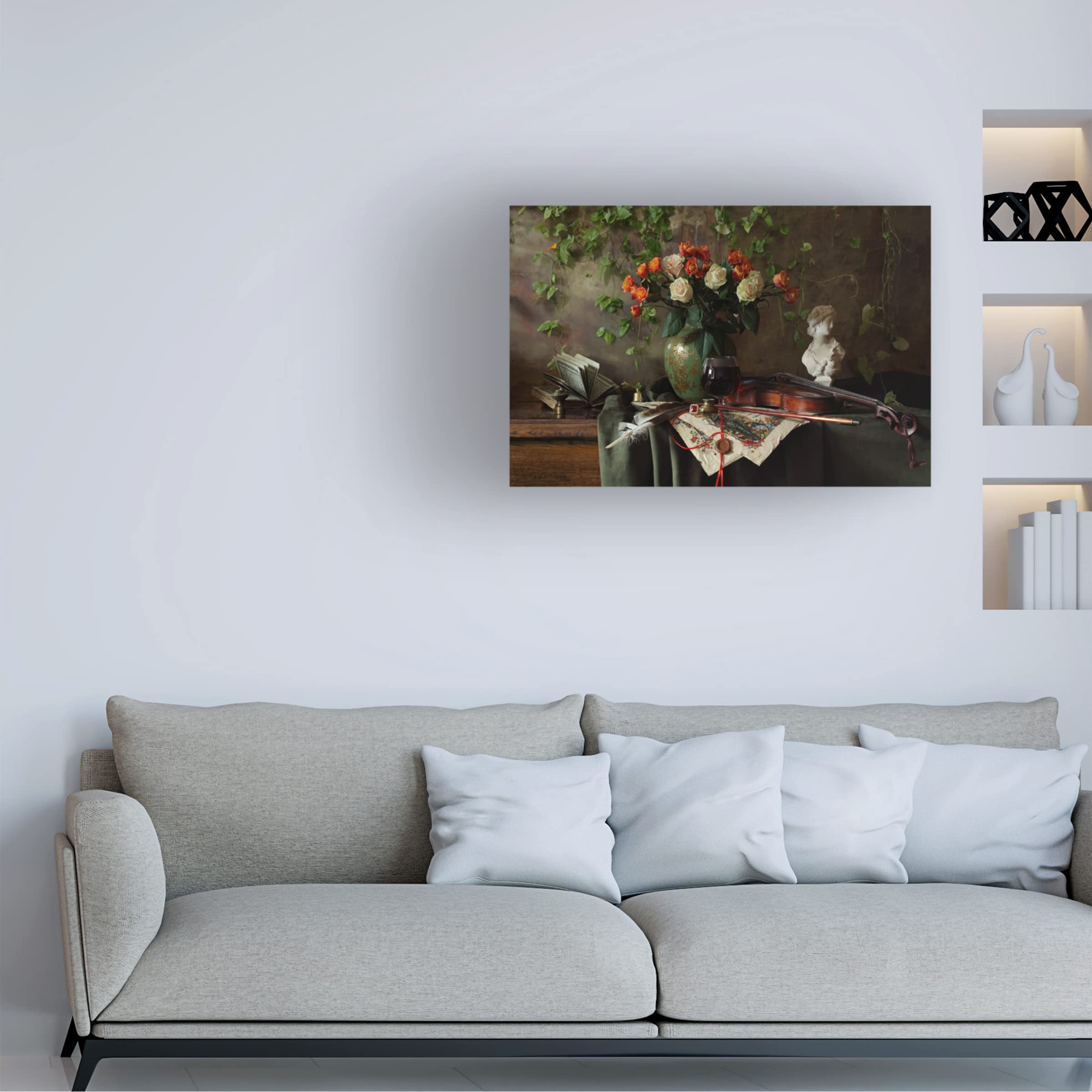 Still Life With Violin And Flowers Canvas Wall Art Print by Andrey Morozov - Premium Home Decor for Living Room, Bedroom & Office