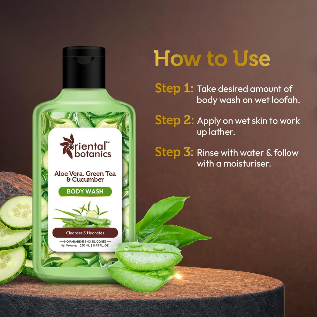 Aloe Vera, Green Tea & Cucumber Body Wash - 250ml | Natural Hydrating & Refreshing Shower Gel | Paraben & Sulfate Free | Cruelty-Free & Vegan | Perfect for Sensitive Skin & Daily Moisturizing