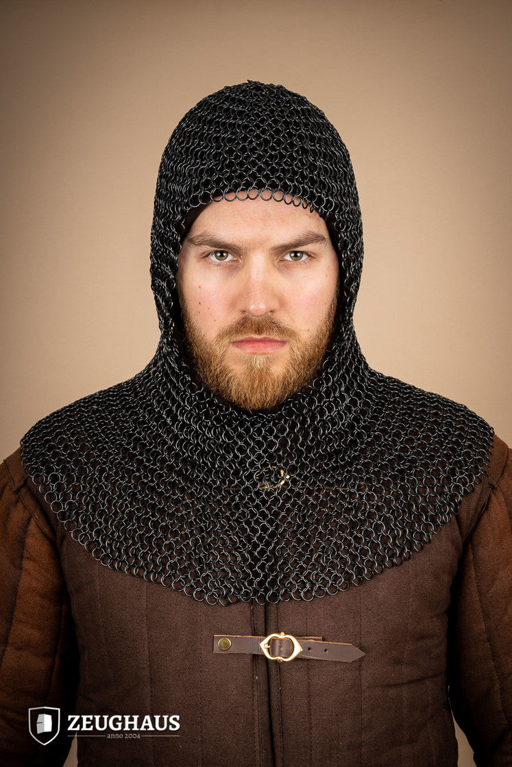 10mm Burnished Round Ring Chainmail Hood - Medieval Armor for LARP, Cosplay & Renaissance Fairs