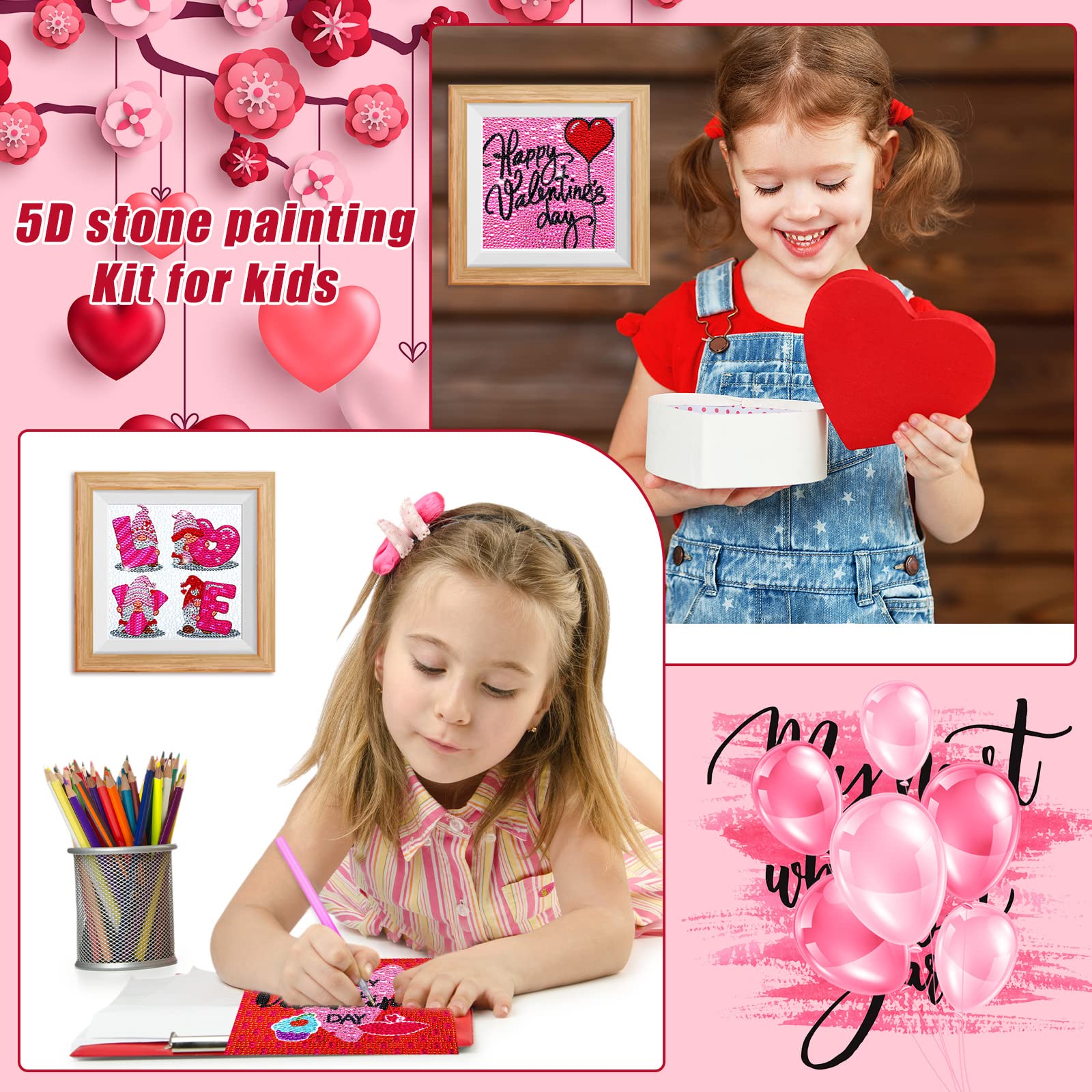 9 Pcs 5D Diamond Painting Kits for Christmas & Valentine's Day - Round & Square Drill Diamond Art with Heart Design | DIY Home Decor, Gift for Women, Party Craft Activity