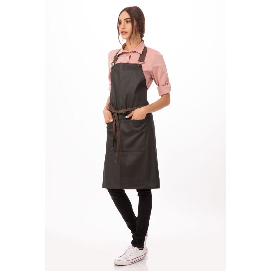 Chef Works ABWT051BNB0 Boulder Bib Apron - Brown & Black, 34 x 30 Inches - Heavy Duty Kitchen Apron for Cooking, Grilling & BBQ - Perfect for Chefs, Butchers & Home Cooks