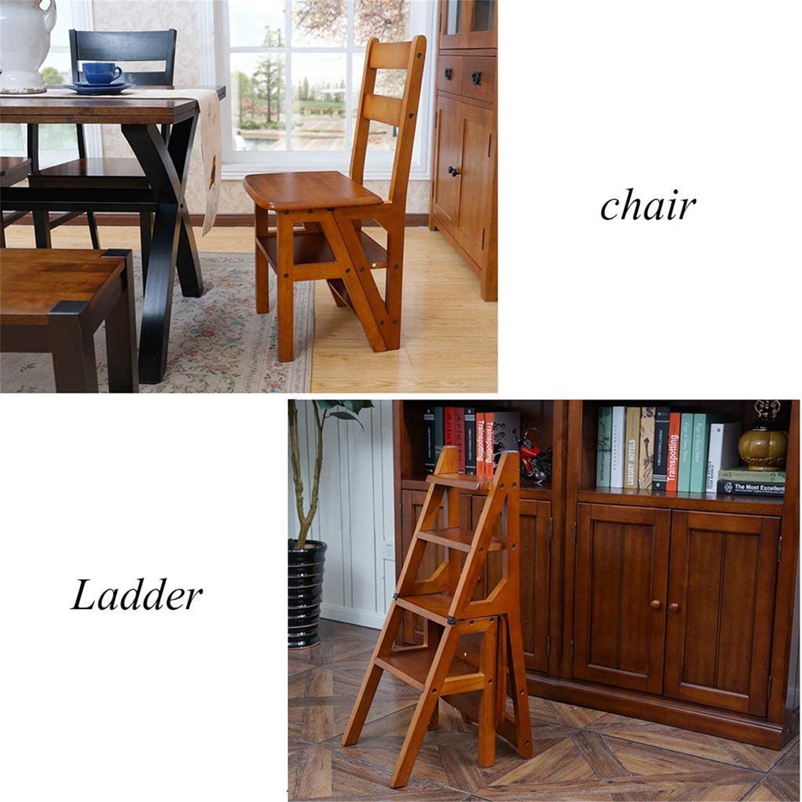 Portable Step Stool with 4-Tier Wooden Shelf - Multi-Purpose Ladder Stool for Kitchen, Living Room, Bedroom & Garden | Perfect as Shoe Rack, Plant Stand & Home Decor