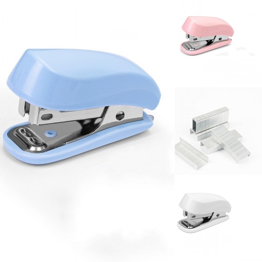 Blue Mini Stapler with Staples - Small Cute Desk Stapler for Office, School & Home Use - Perfect Gift for Students & Professionals (Blue) - Ideal for Paperwork, Crafting & Document Organization