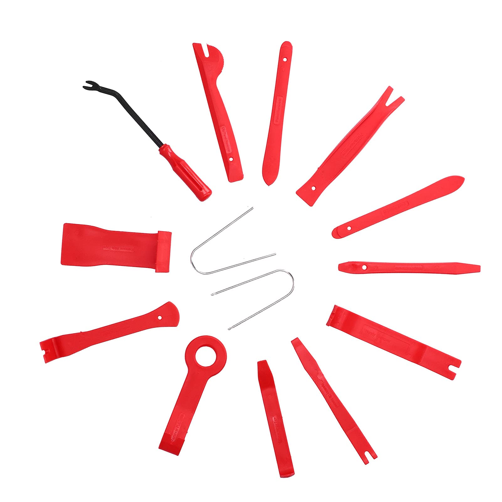 14-Piece Car Trim Removal Tool Kit - Pry Repair Set for Audio, CD, Central Control & Instrument Panel - Durable Red Trim Tools for Professional Auto Interior Repair & DIY Car Maintenance