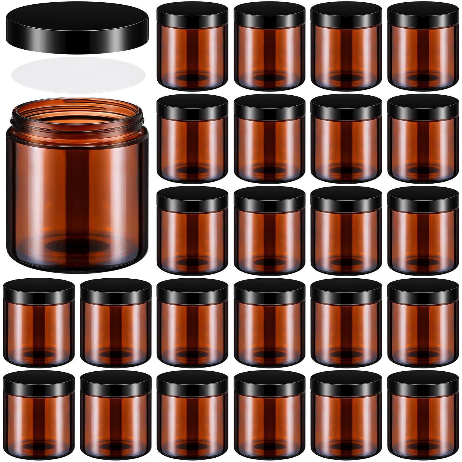 24-Piece 16 oz Amber Glass Jars with Airtight Lids - Leakproof Storage Containers for Candle Making, Cosmetics, Spices, Herbs & DIY Crafts - Perfect for Storing Lotions, Powders, Ointments & Homemade Preserves