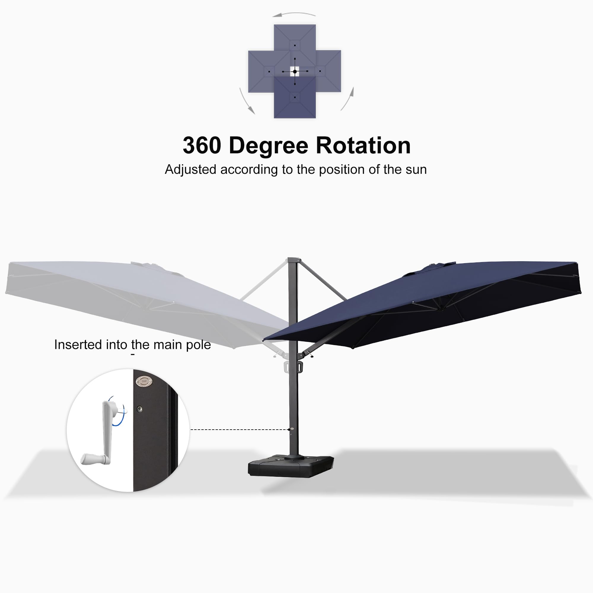 PURPLE LEAF 10 FT Square Patio Umbrella - Large Outdoor Cantilever Umbrella with 360° Rotation, Durable Aluminum Frame for Garden, Deck, Backyard & Pool (Navy Blue) - Perfect for Shade, Outdoor Dining & Relaxation