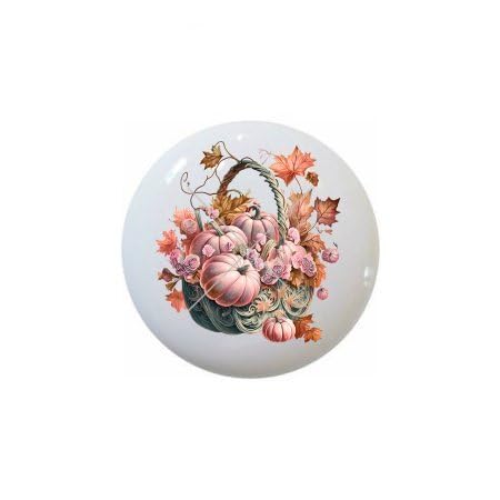 Pink Pumpkin Ceramic Drawer Knobs - Halloween Fall Decor (12-Pack) for Cabinets & Dressers