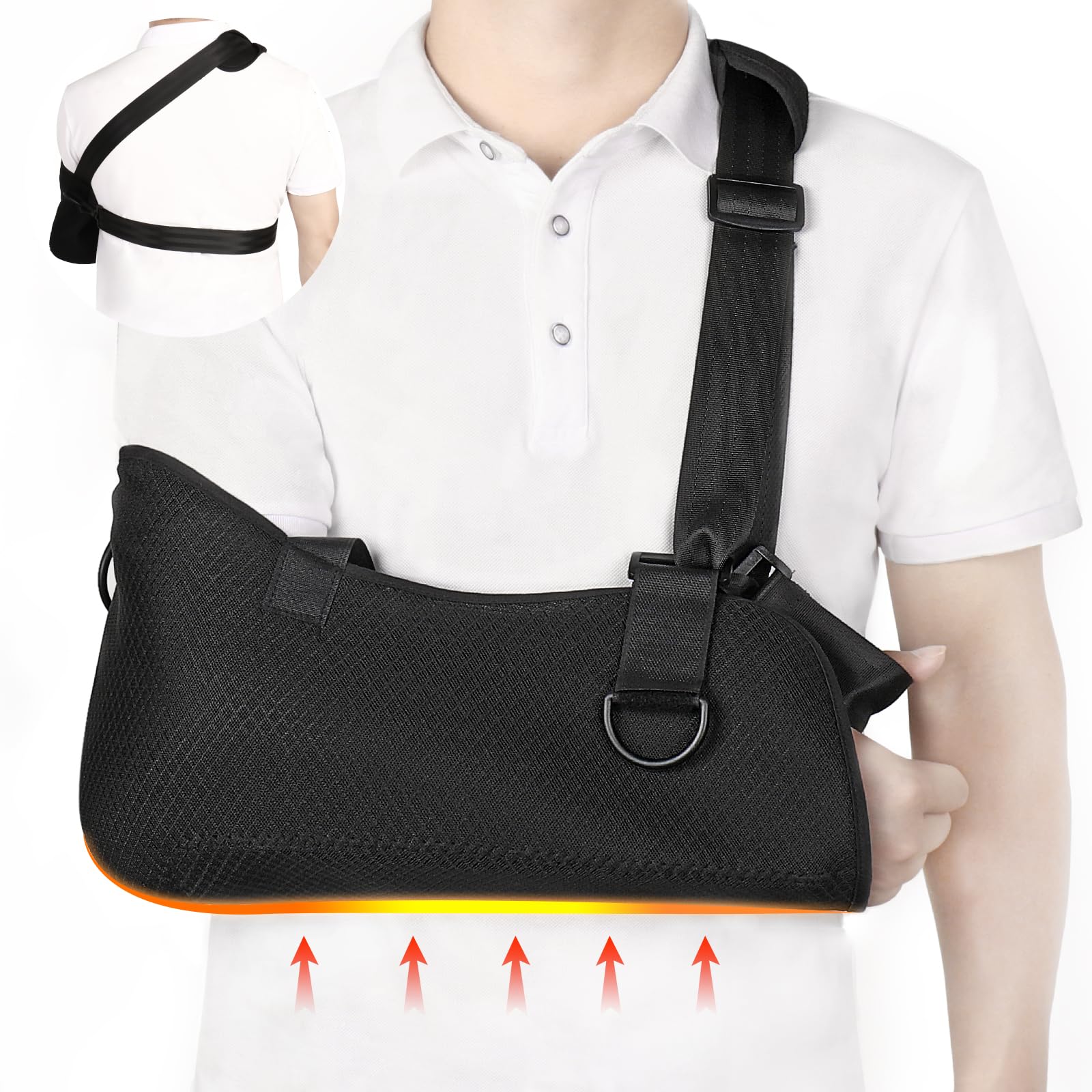 **Breathable Shoulder Sling with Waist Strap - Adjustable Arm Immobilizer for Shoulder Surgery, Rotator Cuff Tear & Wrist Injury - Left/Right Arm Support for Men & Women - Post-Surgery Recovery & Daily Comfort**    *(Ideal for post-surgery healing, sports injuries, and daily mobility support.)*