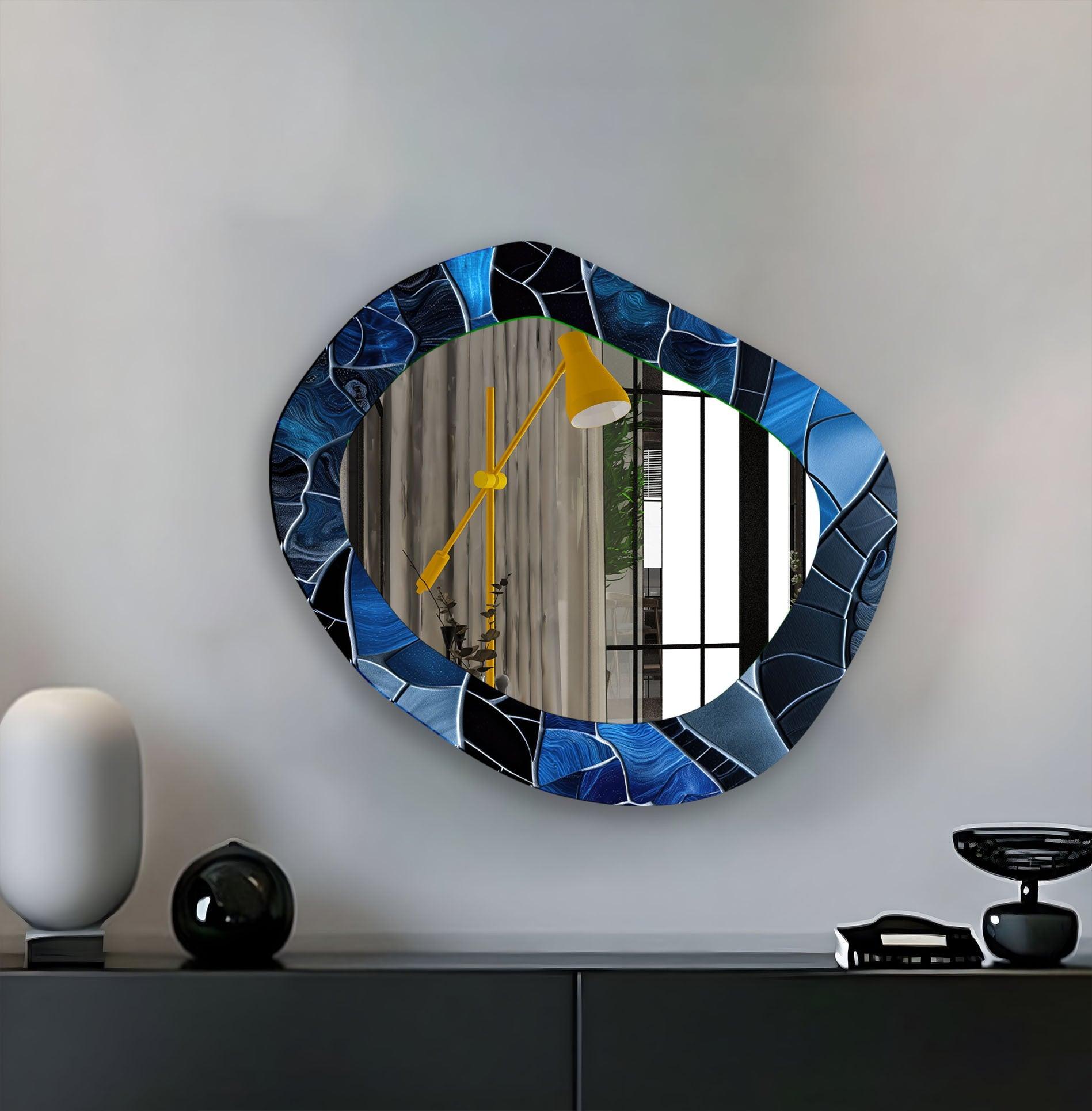 Stylish Blue Wall Mirror for Living Room - Elegant Home Decor & Space Enhancer - Perfect for Modern Interiors, Bedrooms, and Entryways