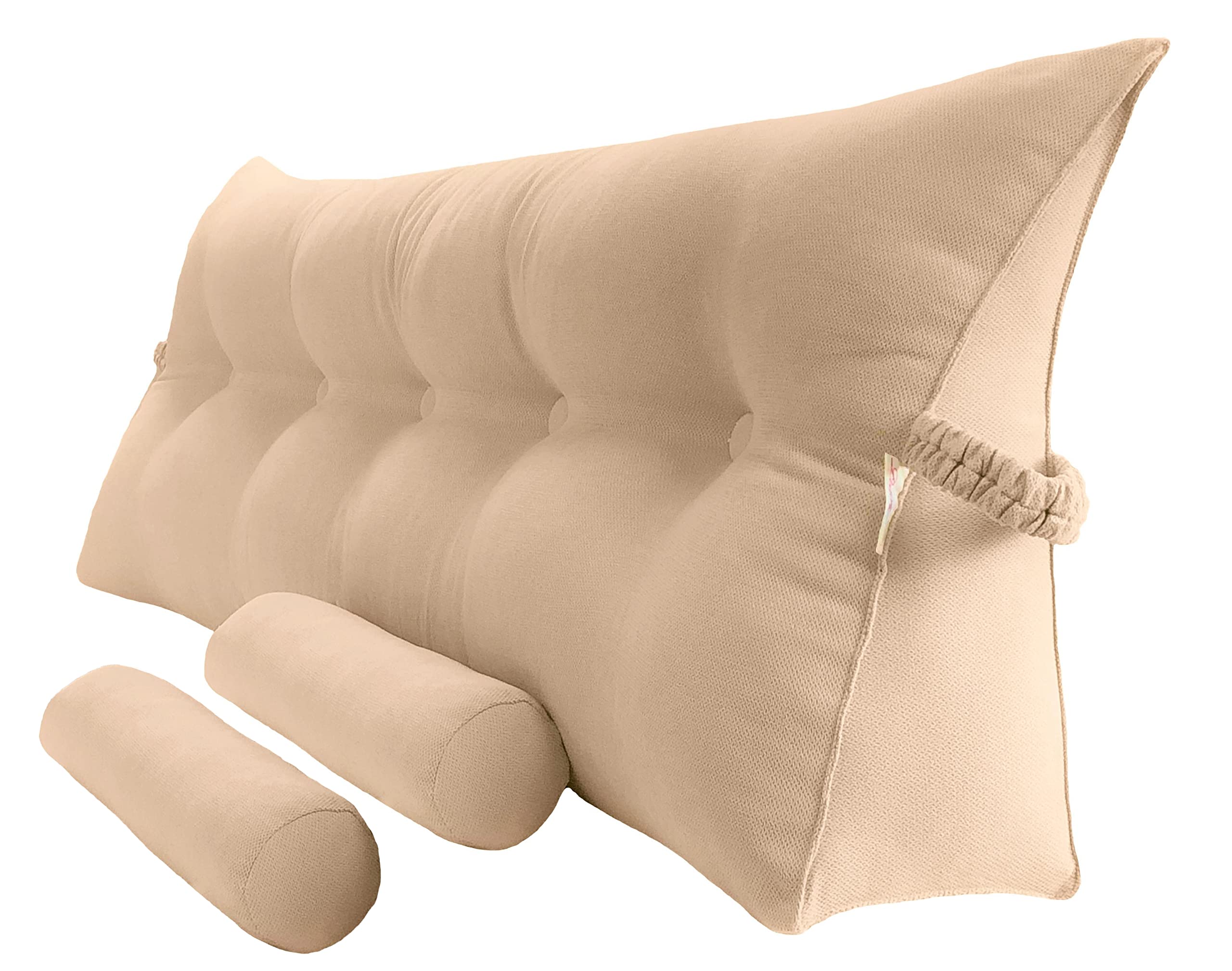 Triangular Reading Bed Rest Pillow - Large Wedge Cushion with Detachable Neck & Lumbar Support Pillows - 77x8x20 Inch King Size - Perfect for Reading, Watching TV, and Relaxing in Bed (Champagne)