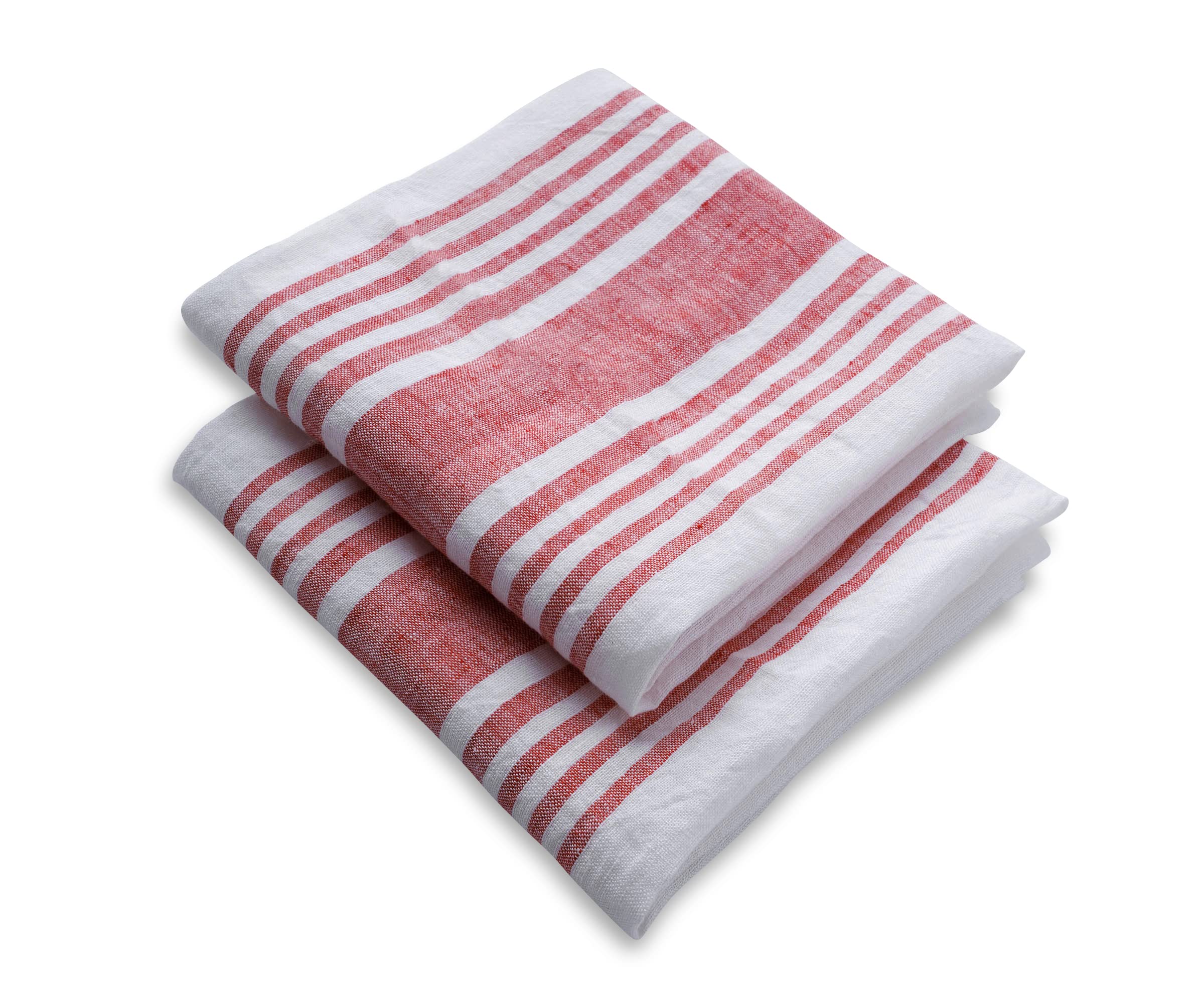 Premium 100% Linen Kitchen Towels Set of 2 - Super Absorbent & Quick-Drying Dish Cloths - French Striped Farmhouse Tea Towels 18x28 Inches (Red & White) - Perfect for Drying Dishes, Cleaning Countertops & Rustic Kitchen Decor