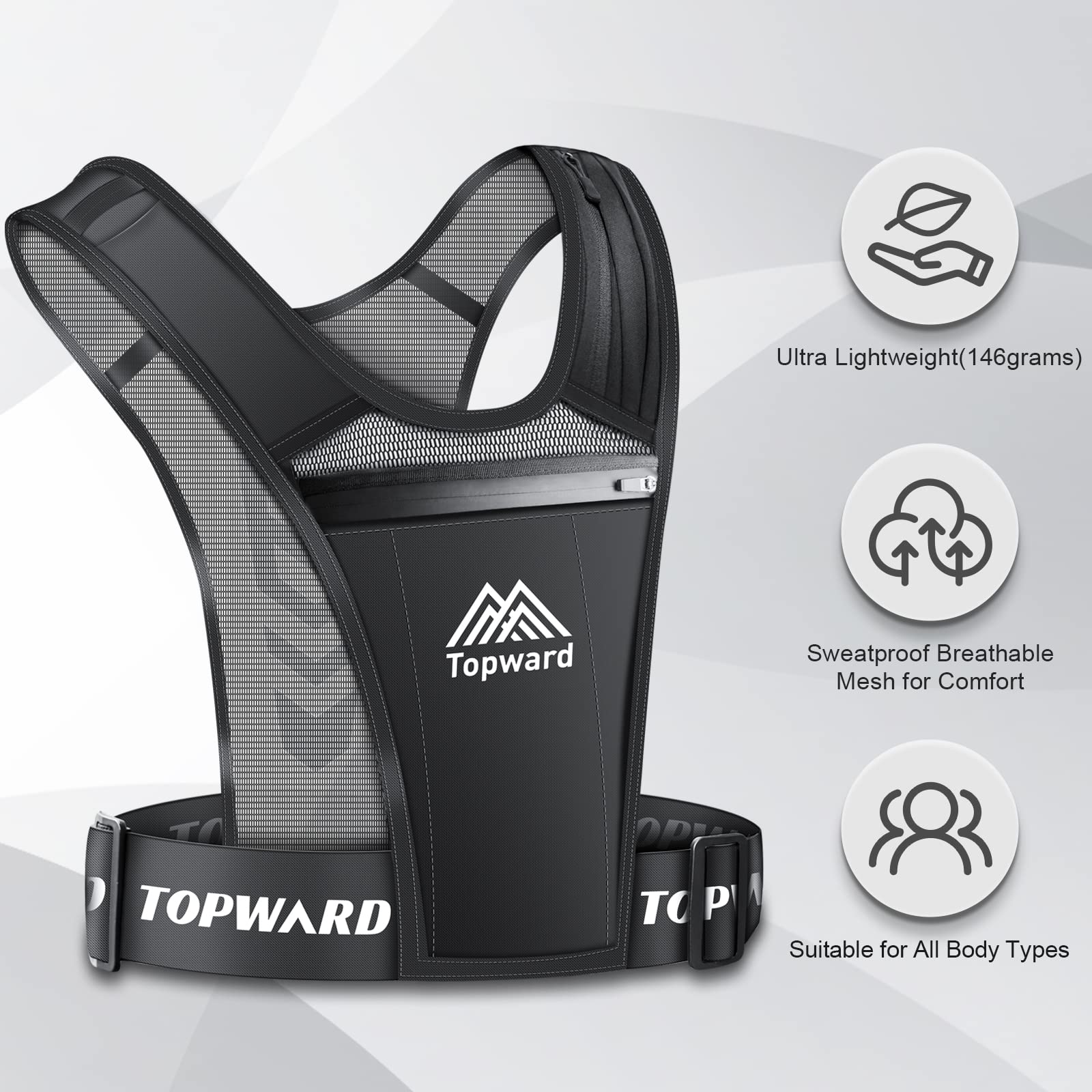 Topward Running Vest with Phone Holder for Men & Women - Waterproof Hydration Pack with Reflective Strips, Adjustable Waistband & Breathable Mesh Pockets - Ideal for Marathon Training, Hiking & Outdoor Workouts