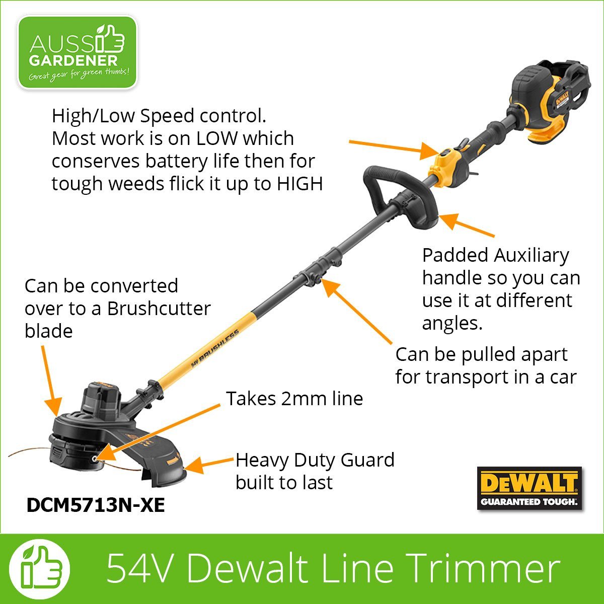 DEWALT 54V XR FLEXVOLT Cordless String Trimmer (DCM5713N XE) - Battery Not Included - Perfect for Lawn Care & Yard Maintenance
