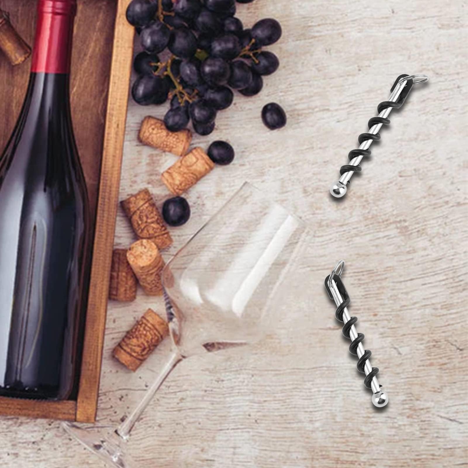 2Pcs Stainless Steel Corkscrew Keychain - Mini Wine Bottle Opener, Multifunctional Can & Jar Lid Opener for Home, Travel & Camping Accessories