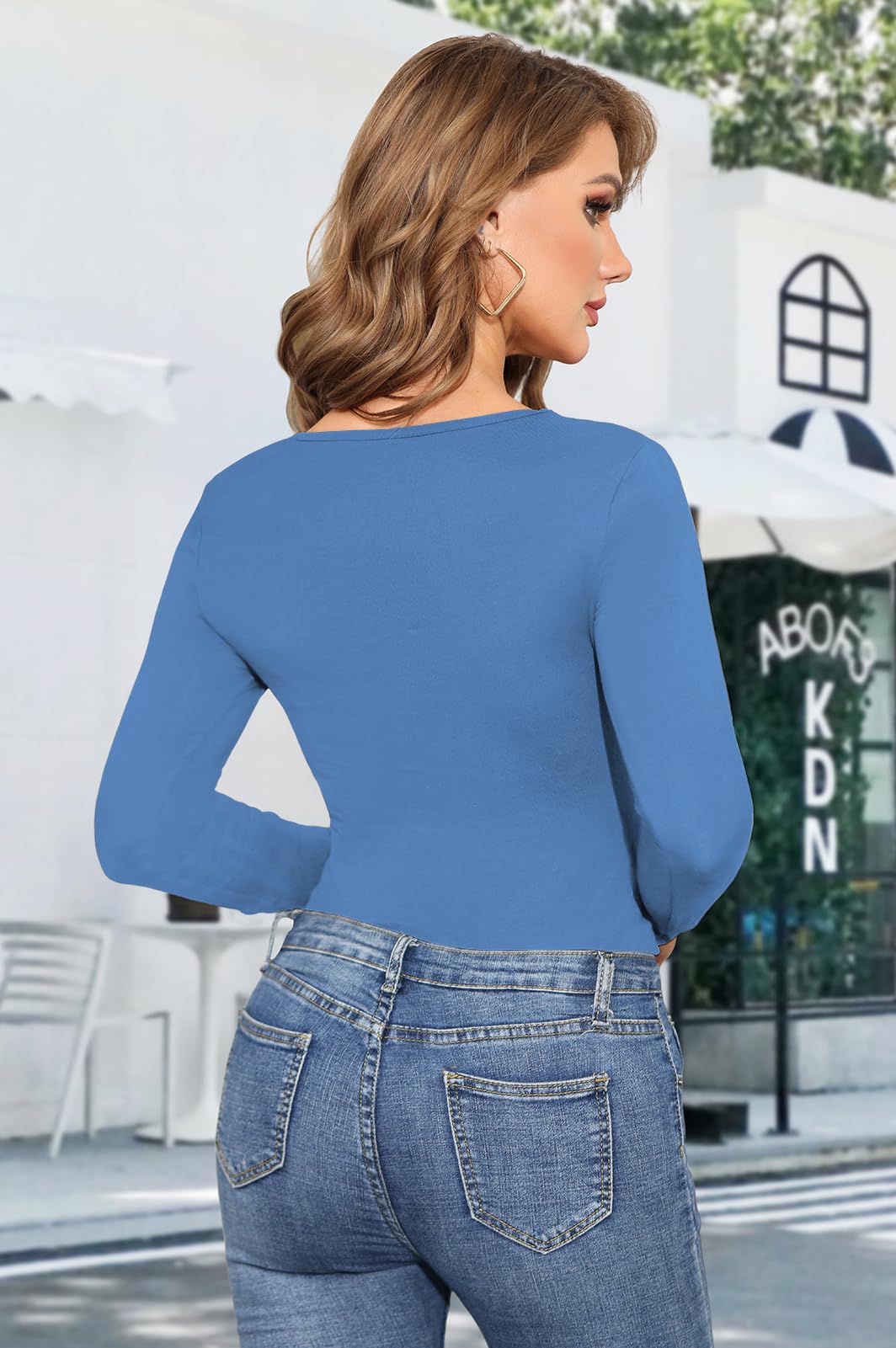 Sherosa Women's Square Neck Long Sleeve T-Shirts - Basic Slim Fit Fall Tops 2023 - Casual Outfits for Work, Date Night & Autumn Layering
