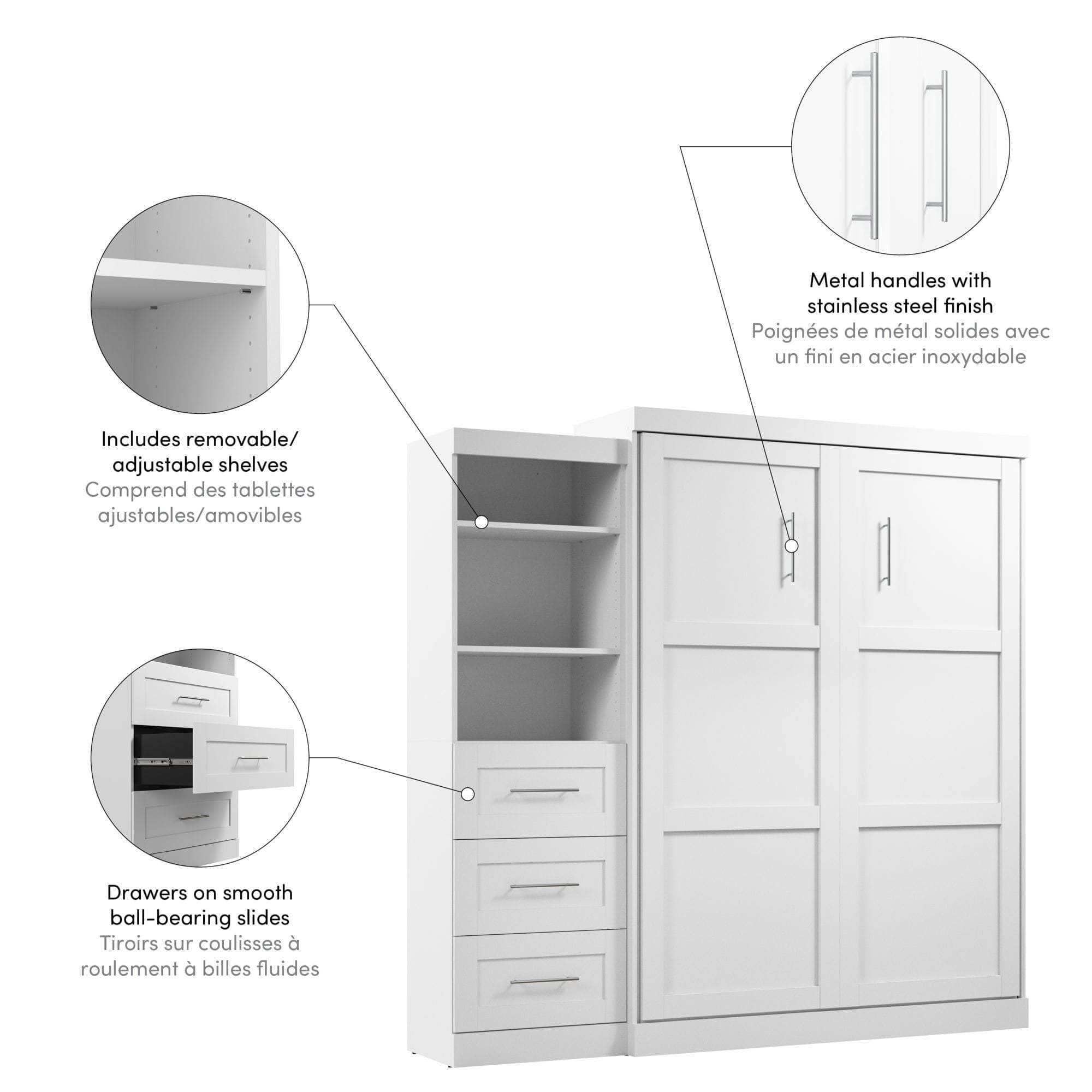 Queen Murphy Wall Bed with Storage Drawers - Space-Saving Foldable Bed for Small Rooms, Apartments & Guest Rooms (90
