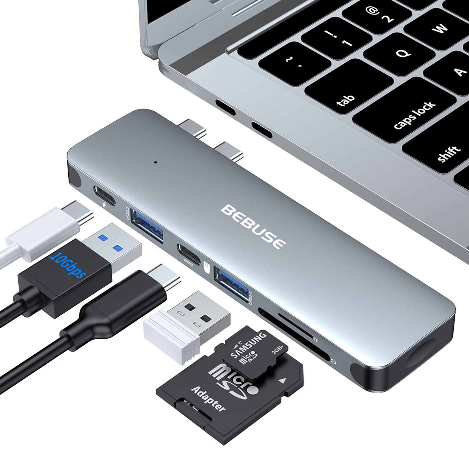 USB C Hub Adapter for MacBook Pro/Air - 6-in-2 with 100W PD & Card Reader - for Work & Travel