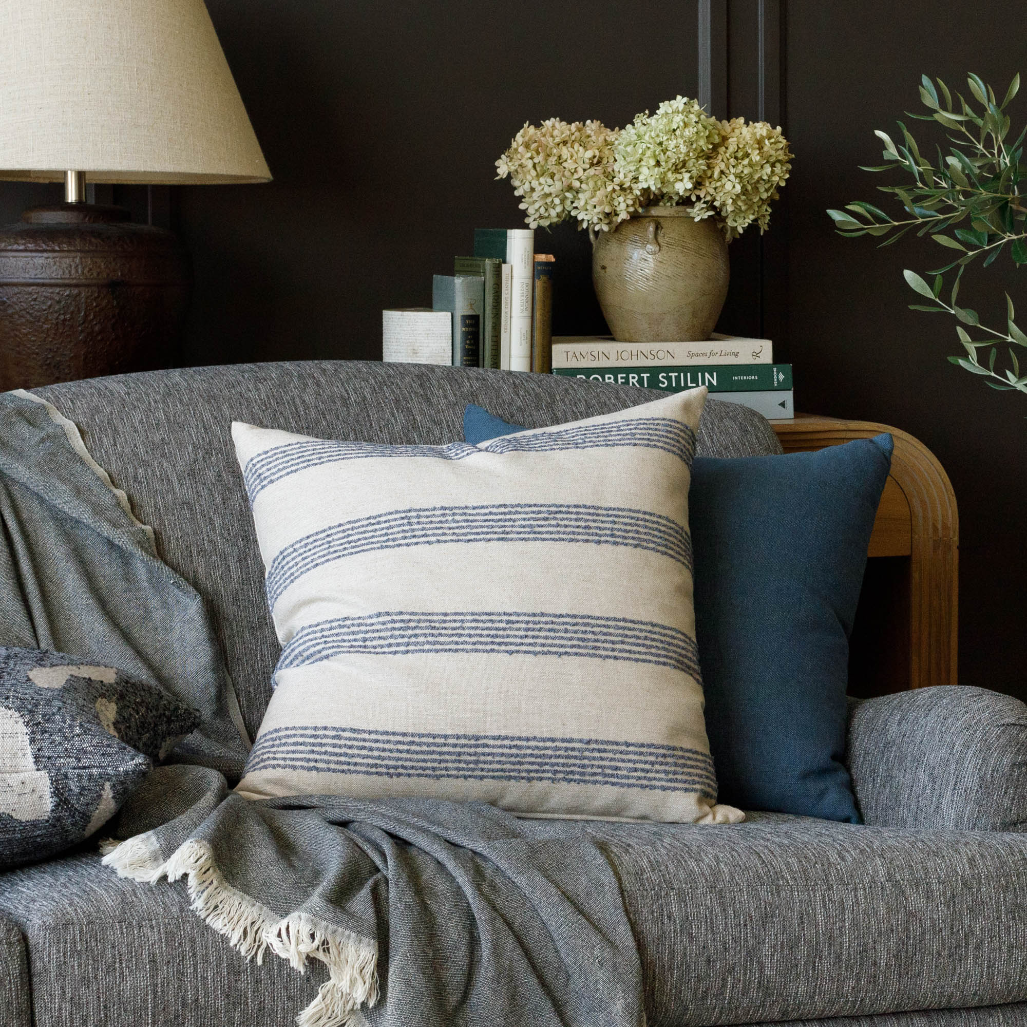 Finn Stripe 22x22 Decorative Throw Pillow Cover - Soft Denim Blue & White Striped Cushion for Sofa, Bed, or Chair - Perfect for Living Room, Bedroom & Home Decor
