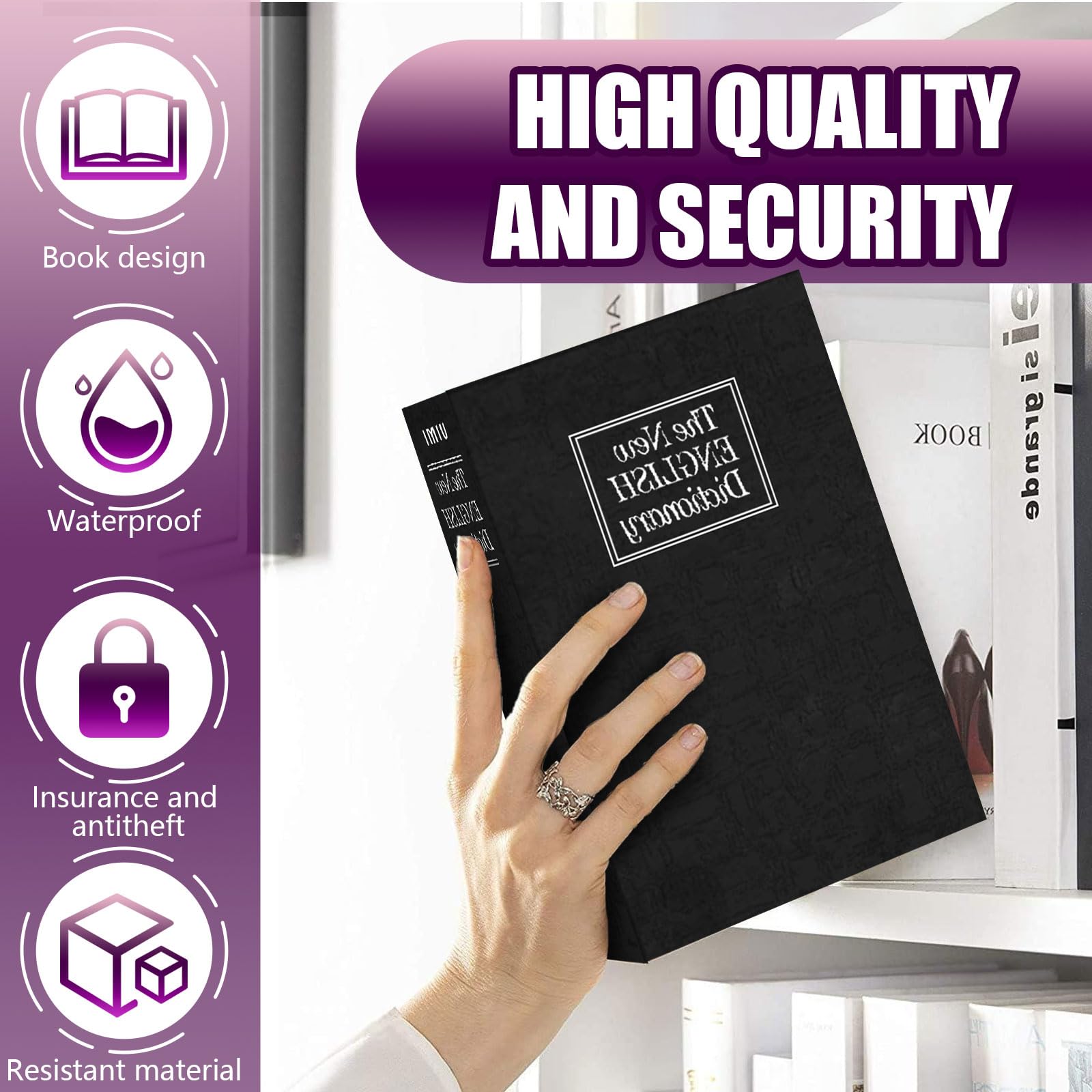 Portable Book Safe with Lock - Secret Money Hiding Box for Jewelry, Cash & Valuables (7.1 x 4.5 x 2.2 Inch, Black) - Perfect for Home Security, Travel & Emergency Storage