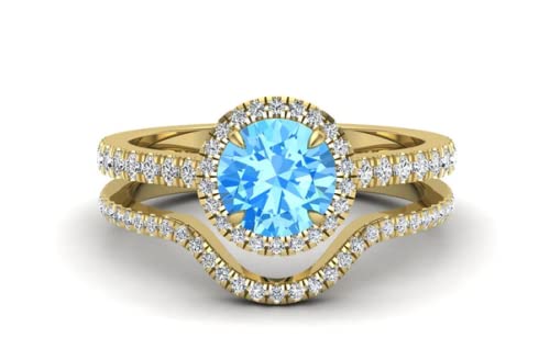 1.40 Carat Natural Sky Blue Topaz & Moissanite 14K Yellow Gold Wedding Ring Set for Women | Anniversary Gift | Perfect for Engagement, Bridal Jewelry & Special Occasions